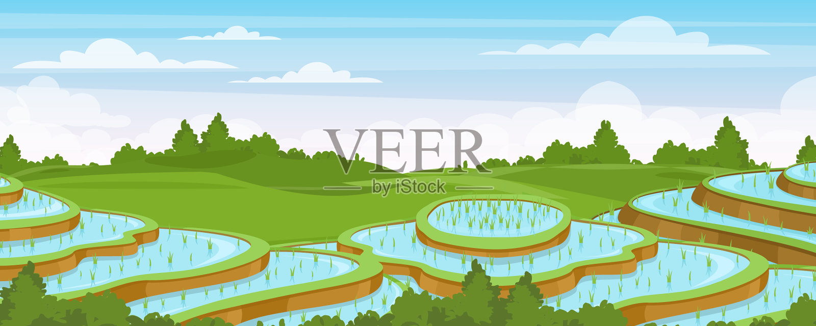 稻田景观卡通插画图片素材