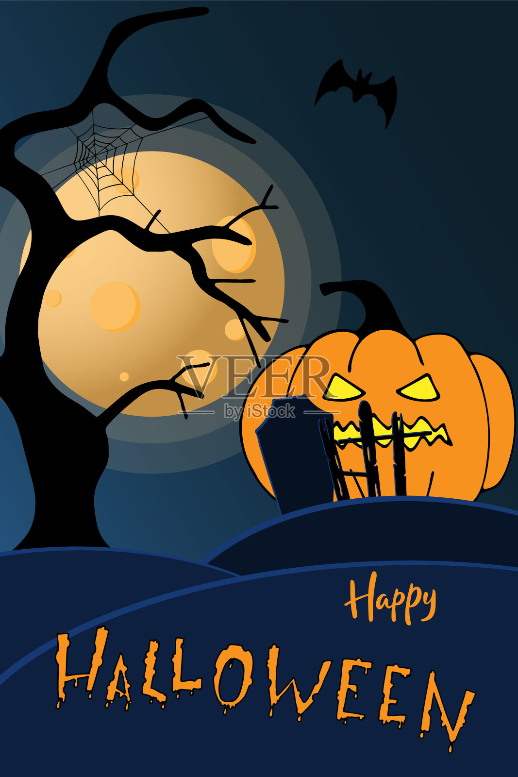 卡片上有南瓜和万圣节快乐手写文字设计模板素材