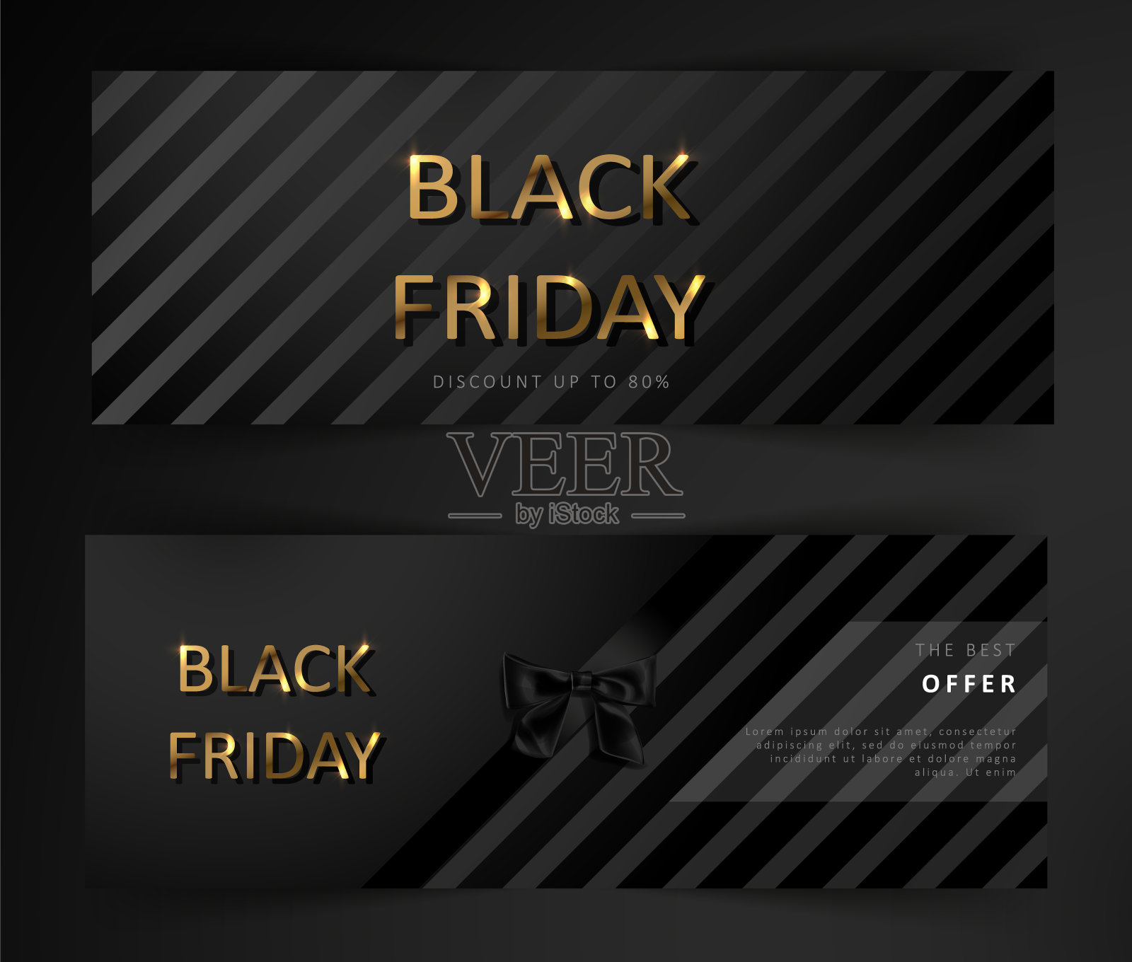 黑色星期五促销海报。商业折扣活动横幅。黑色背景与黄金刻字。插画图片素材