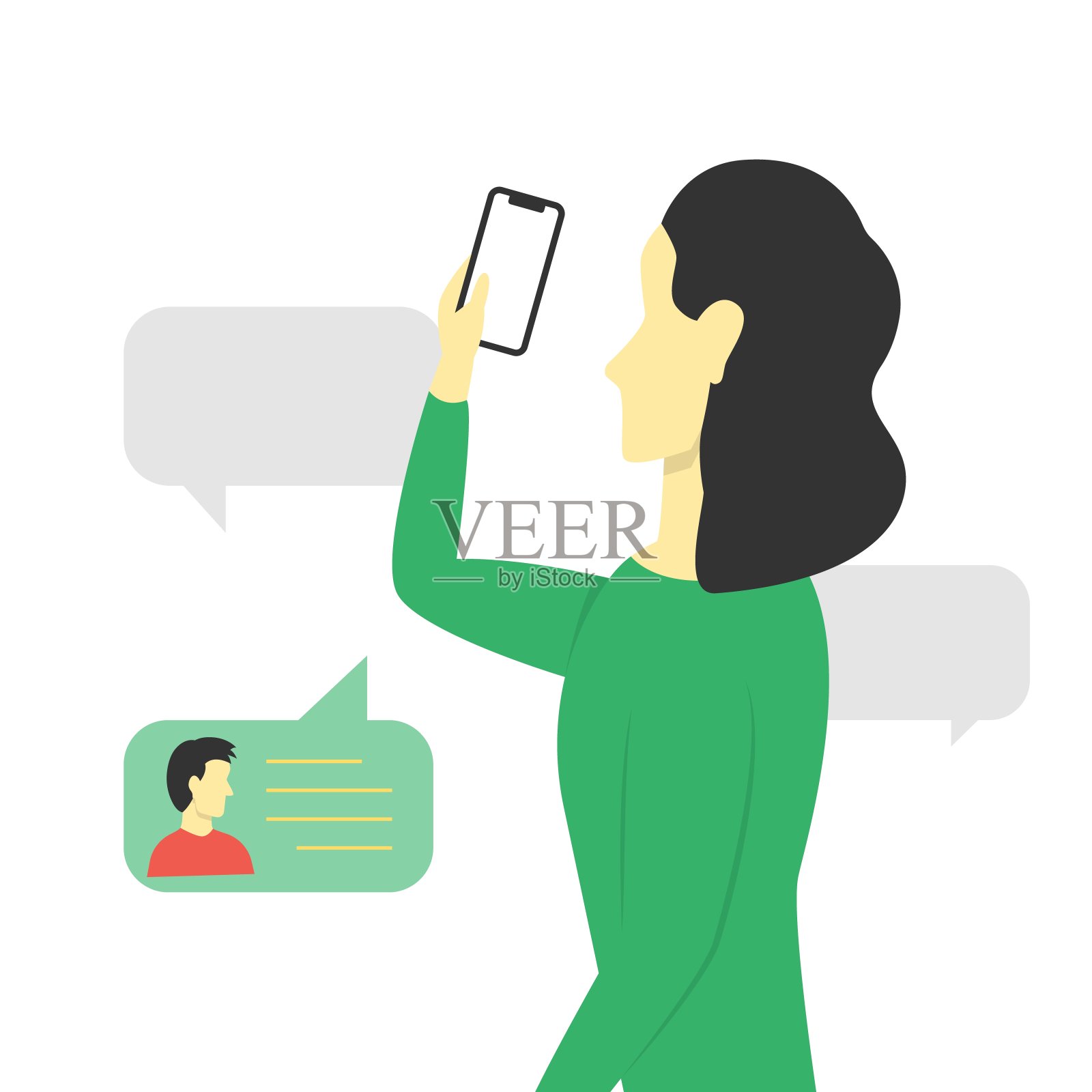 女孩在智能手机上收到了一条信息插画图片素材