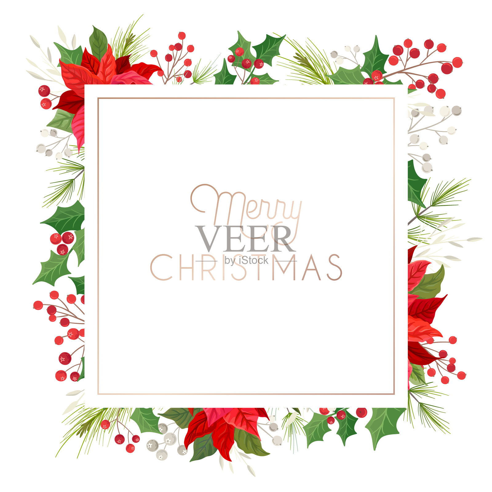 圣诞新年花卉贺卡插画图片素材