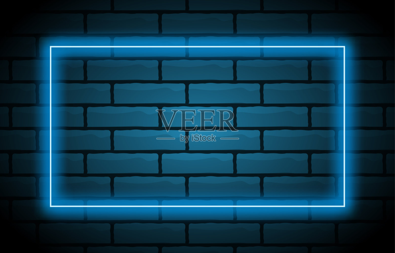 霓虹灯框架与空间的文字在砖墙上。暗色背景上的霓虹灯。矢量图插画图片素材
