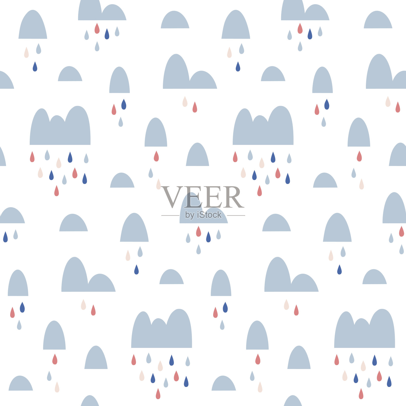孩子们无缝的图案与云和雨滴插画图片素材