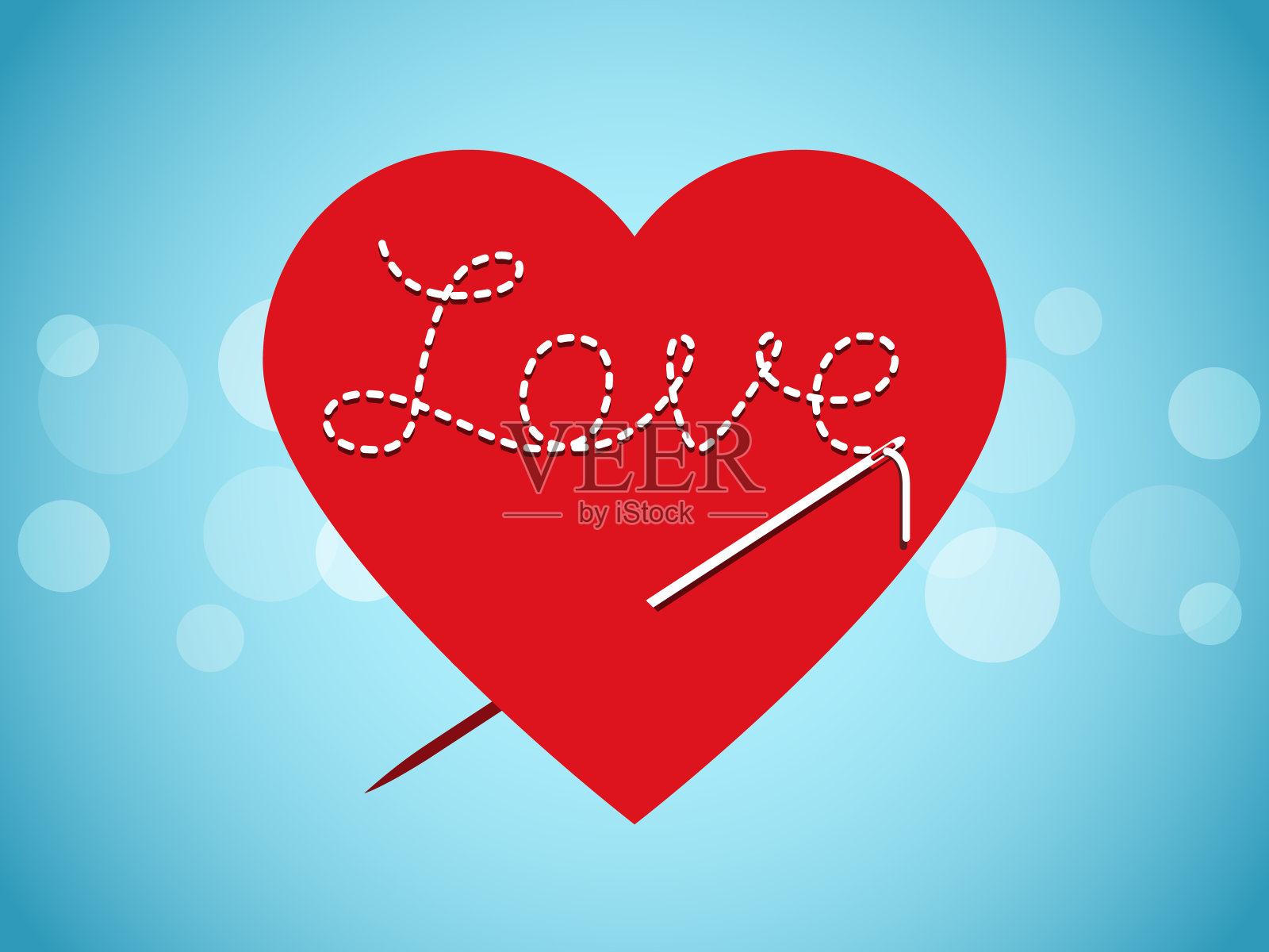 爱。“爱”这个字用白线刻在心中。插画图片素材