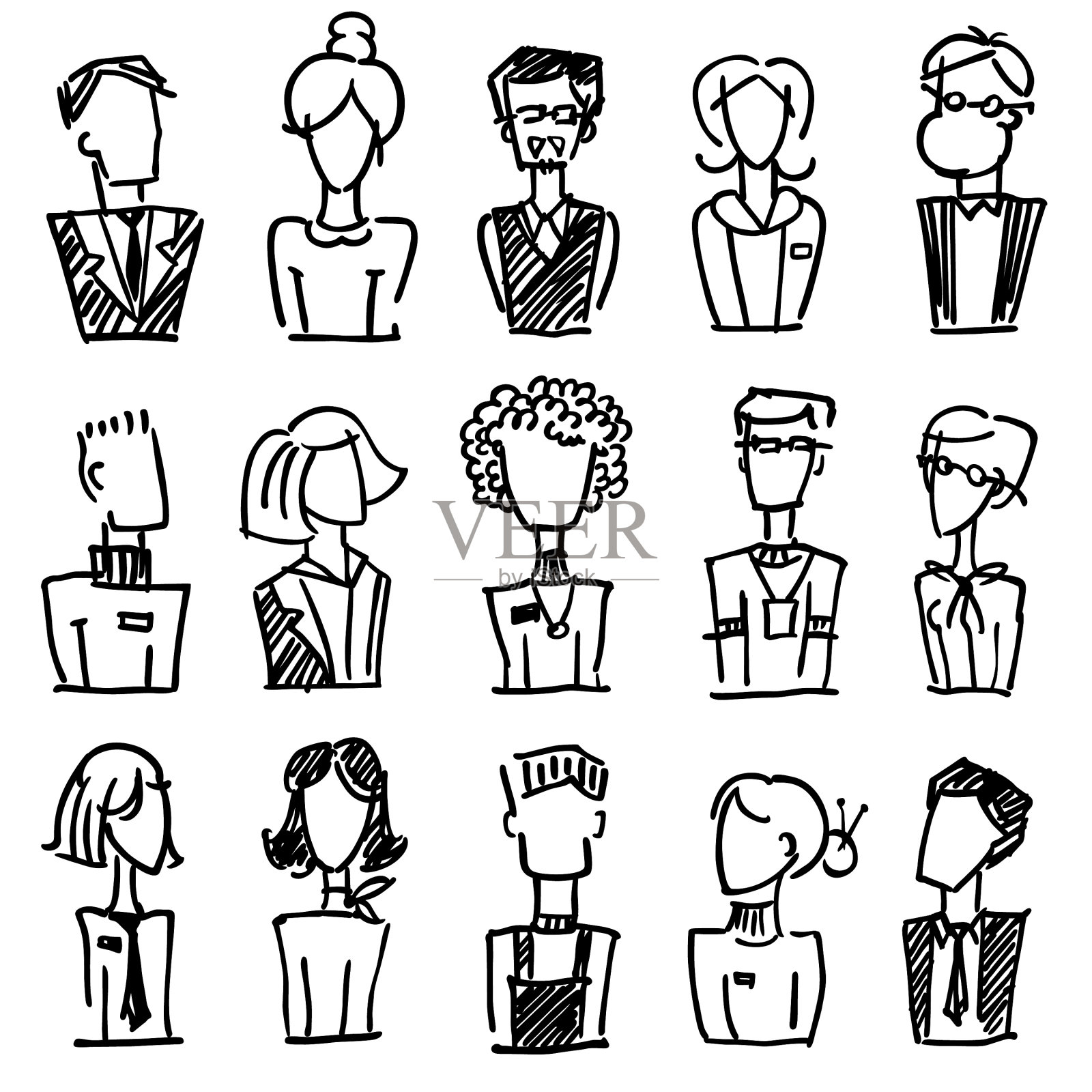 一套涂鸦办公室头像图标素材