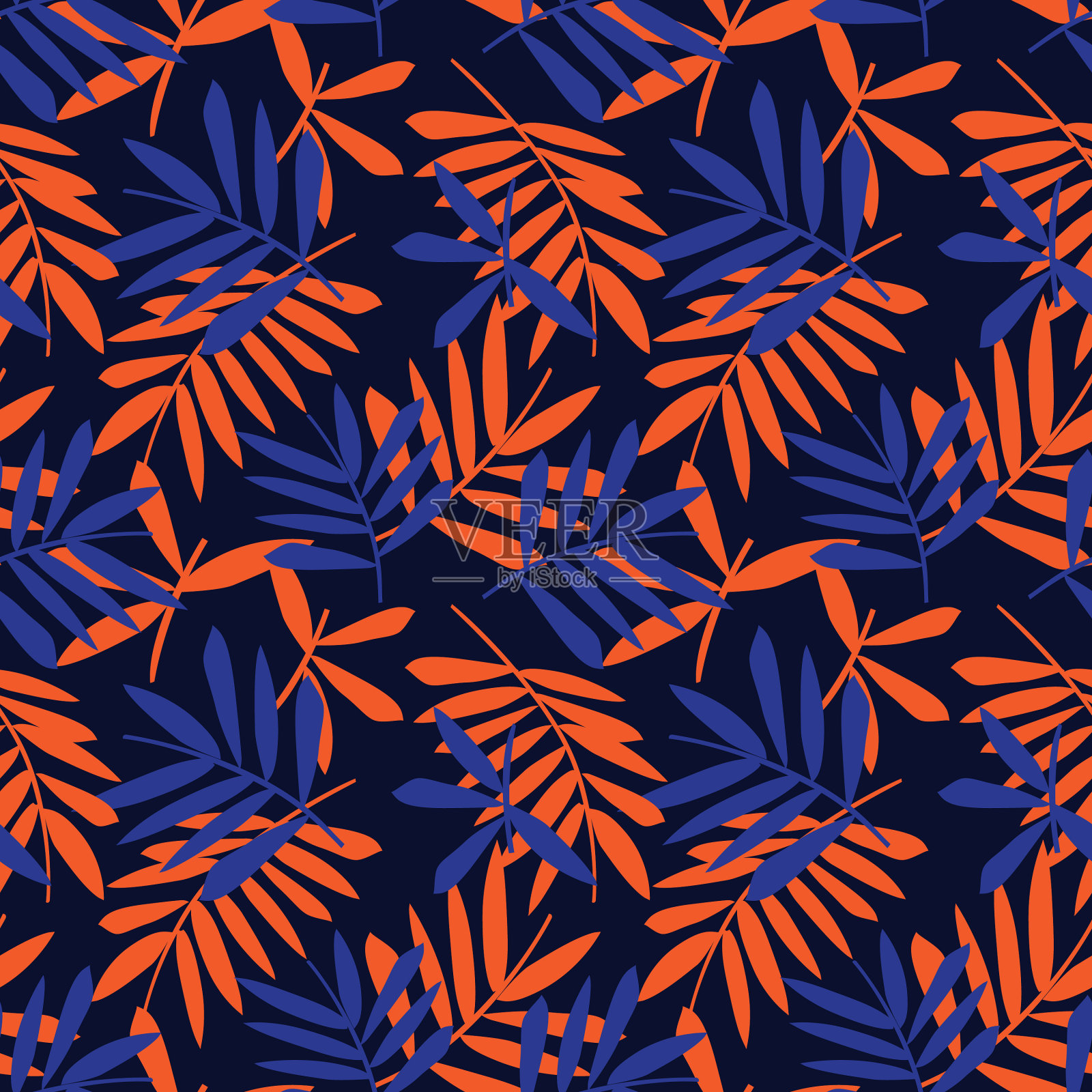 橙色热带植物叶无缝图案插画图片素材
