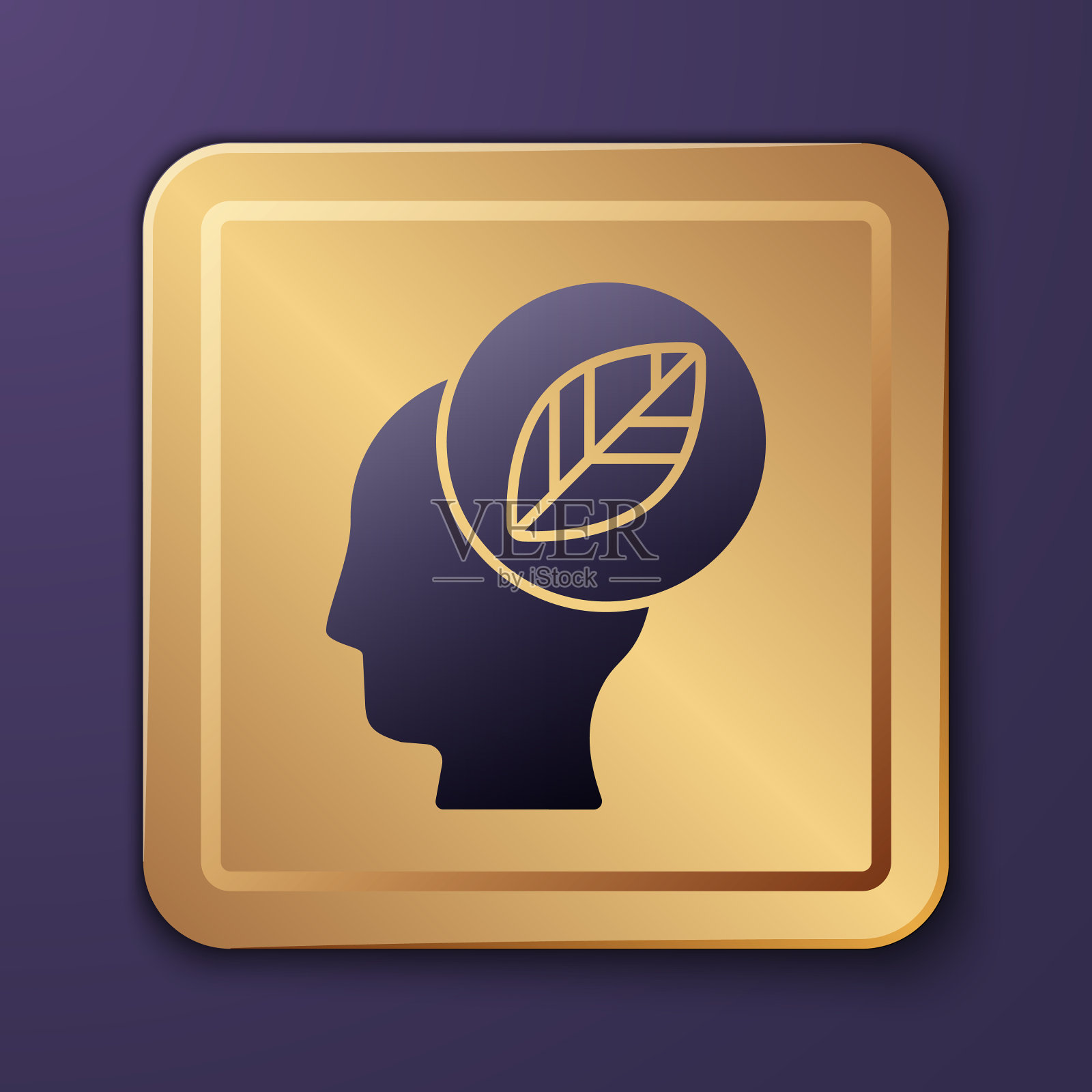 紫色人体头部与叶子内图标孤立插画图片素材