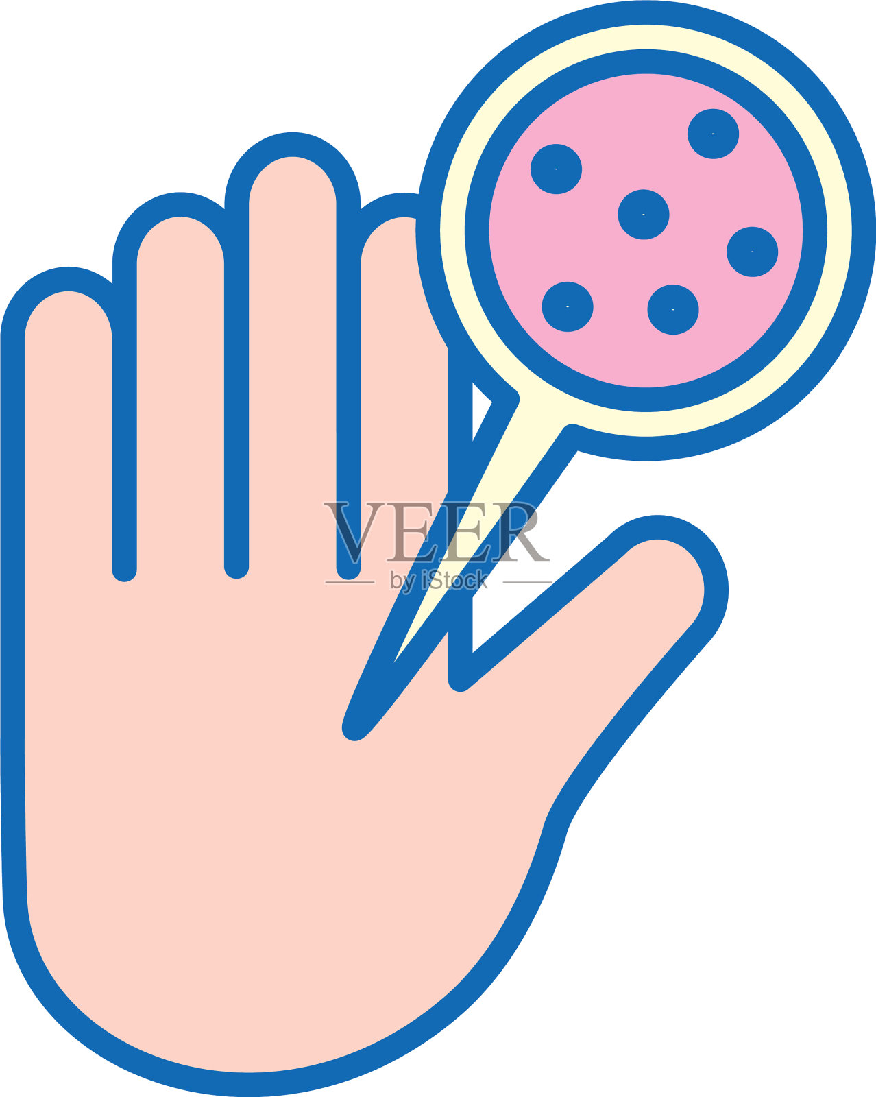 Covid - 19病毒在狼疮和手线内填充插画图片素材