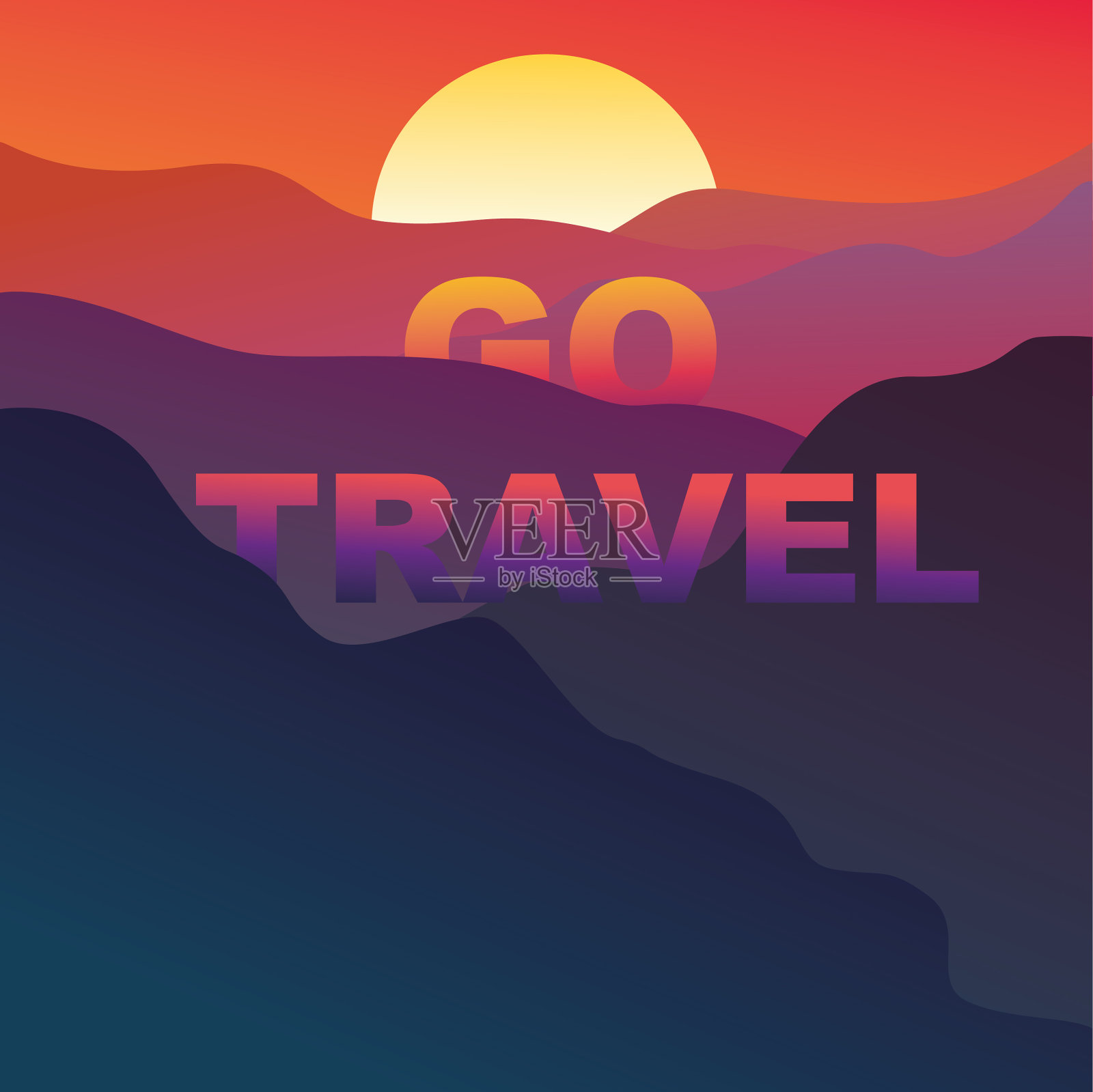 去旅行吧，放手去旅行吧，文字就在山中插画图片素材