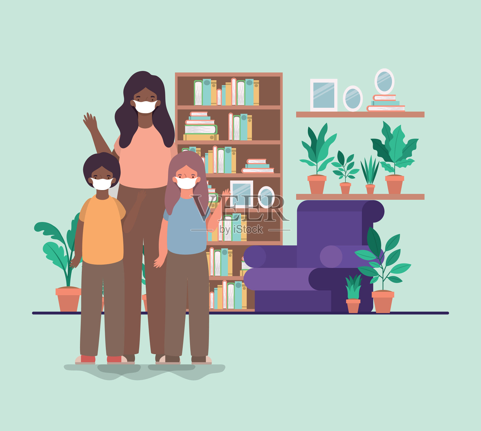 家庭用口罩家居设计插画图片素材