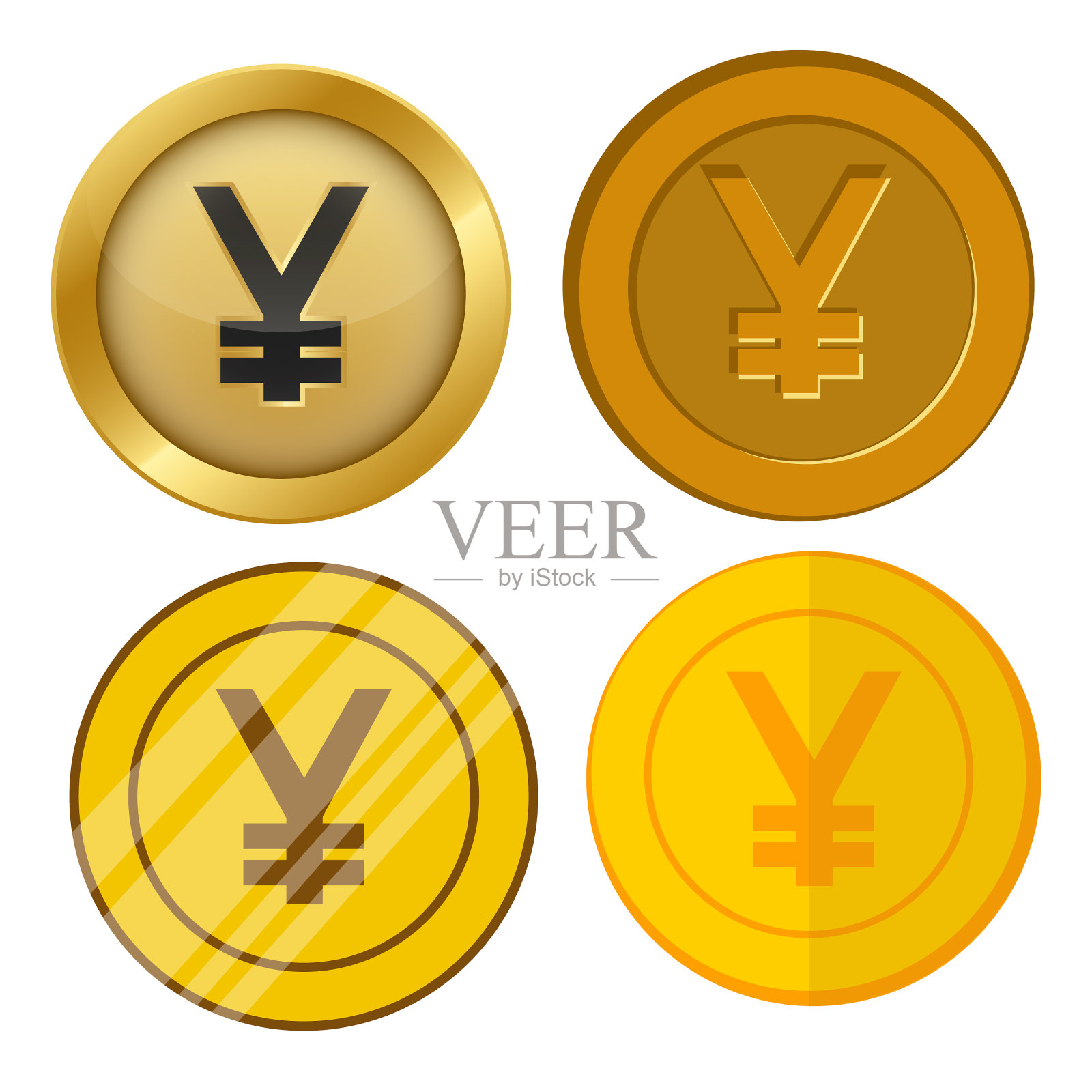 四种不同风格的金币与日元货币图标素材
