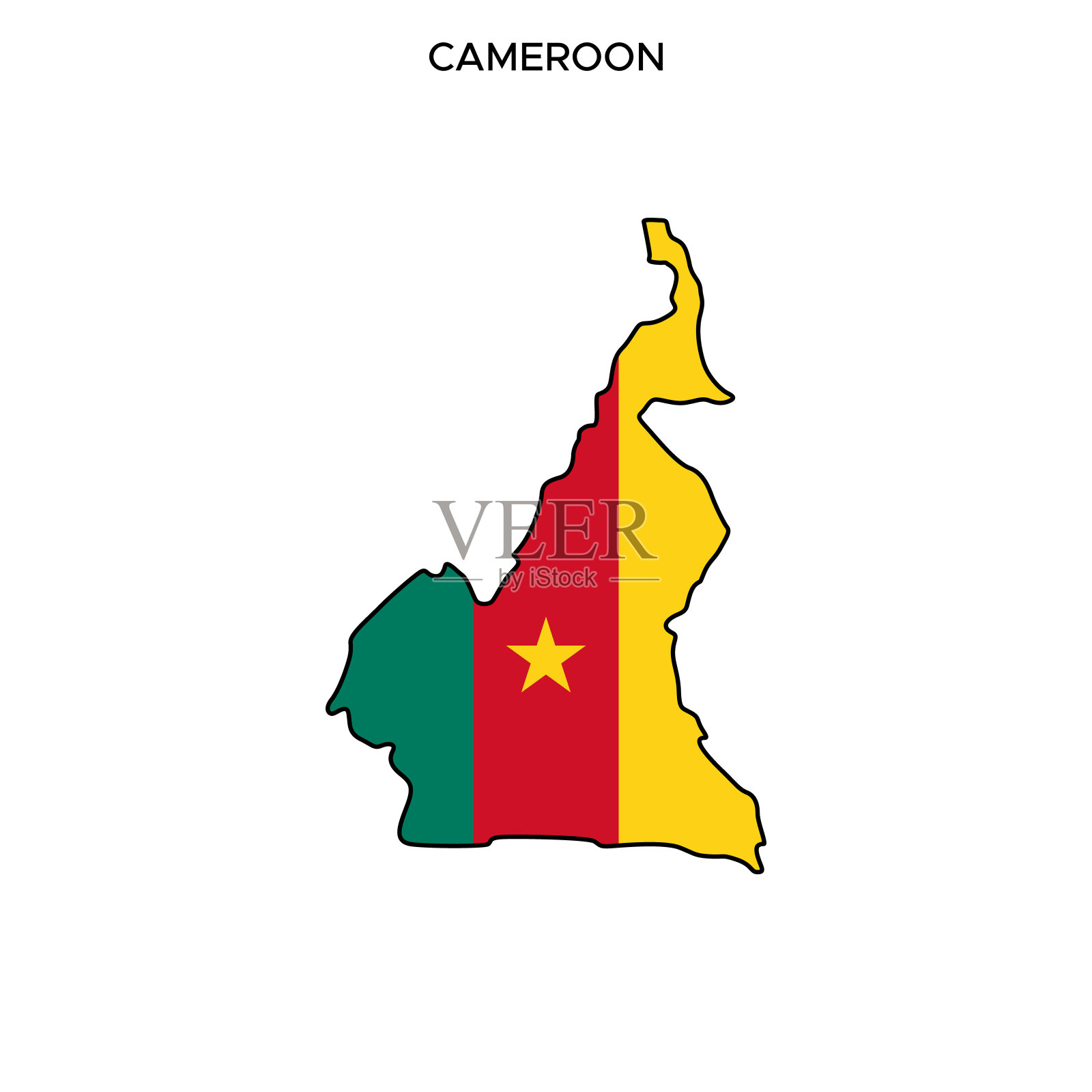 喀麦隆地图与旗帜矢量股票插图设计模板。可编辑的中风。插画图片素材