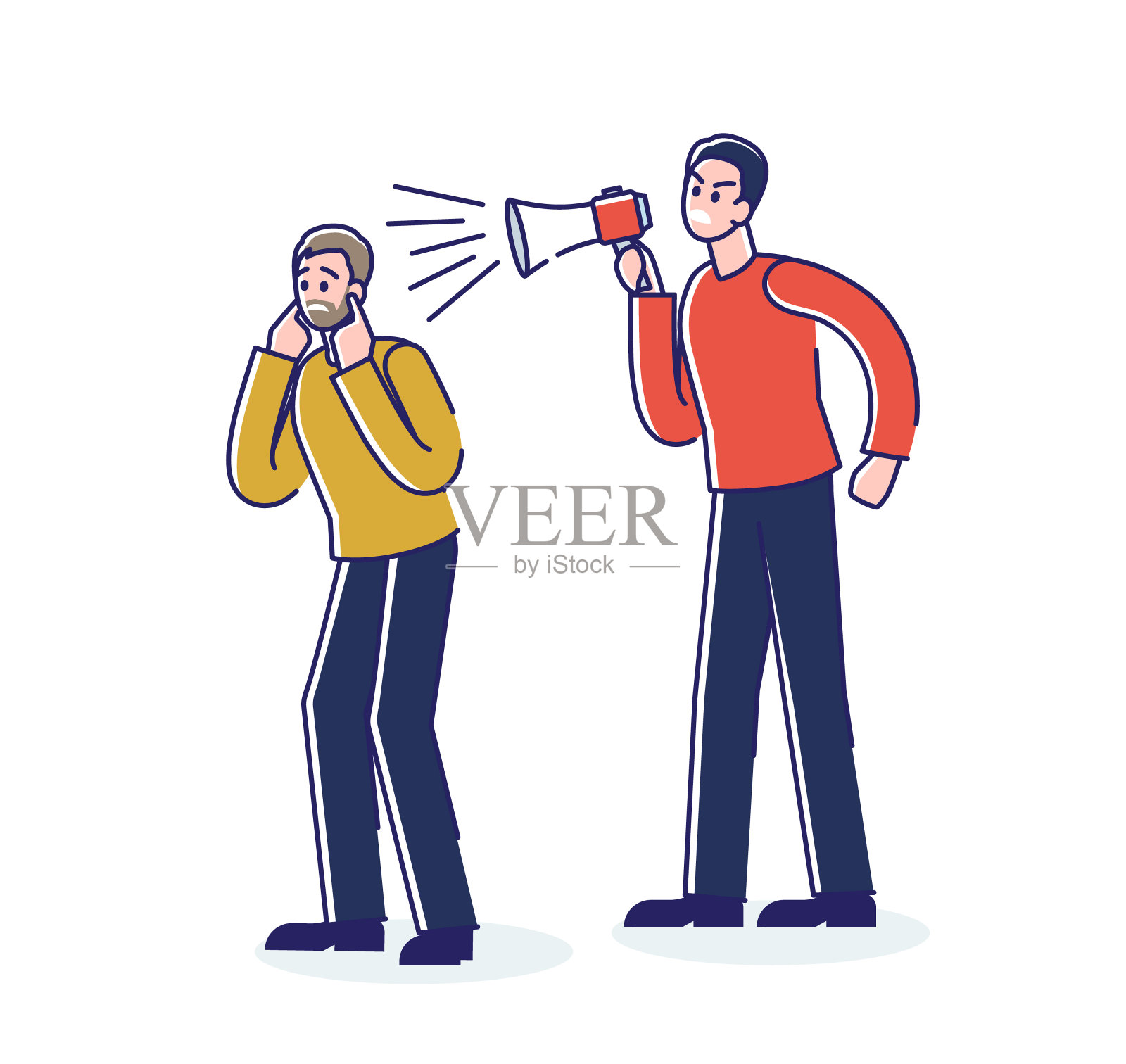 愤怒的老板用扩音器对员工大喊大叫。商人对工人大喊大叫插画图片素材