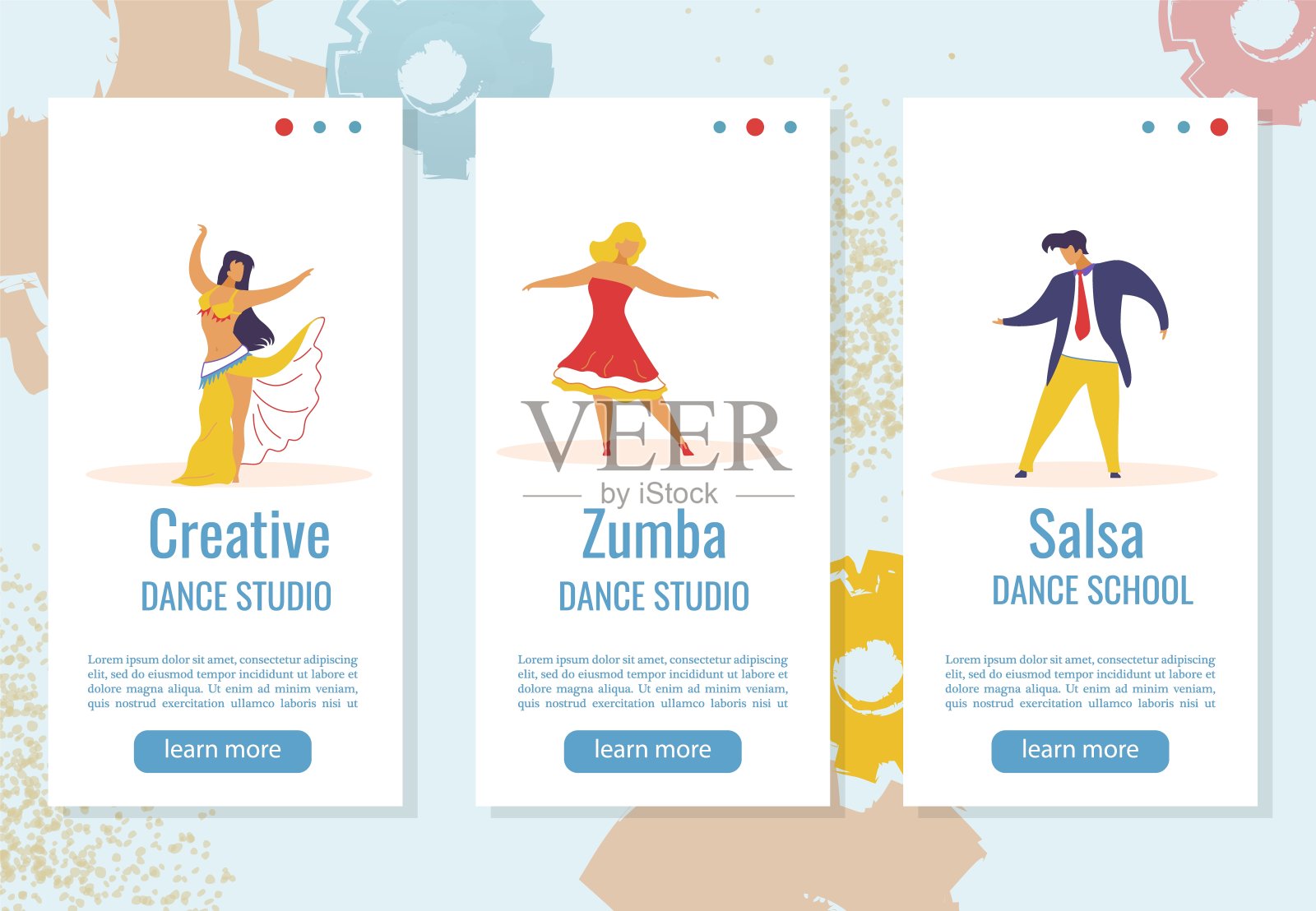 舞蹈平面卡通人物网页横幅故事设置插画图片素材