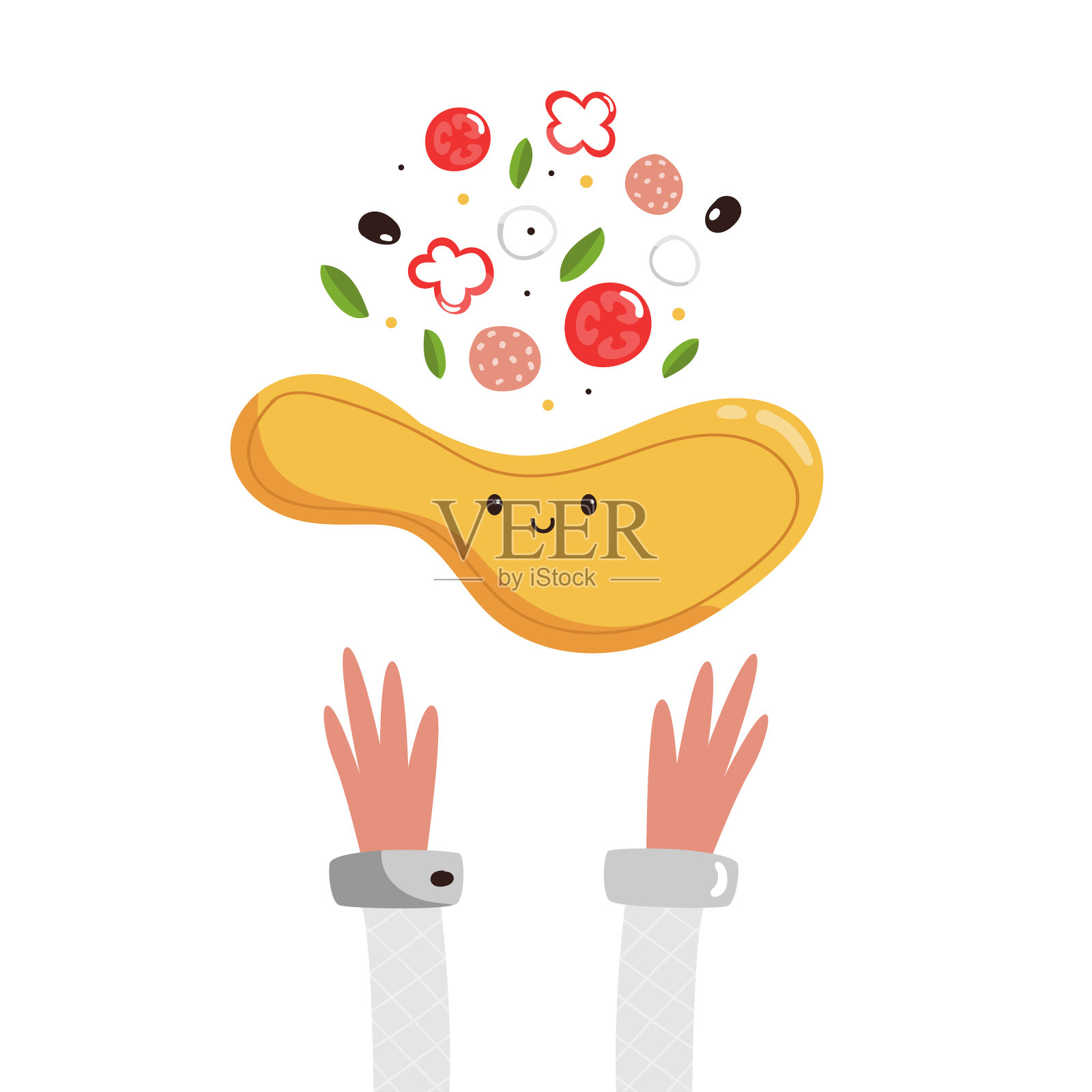 披萨制作美味的披萨与美味的材料。色彩斑斓的矢量图插画图片素材