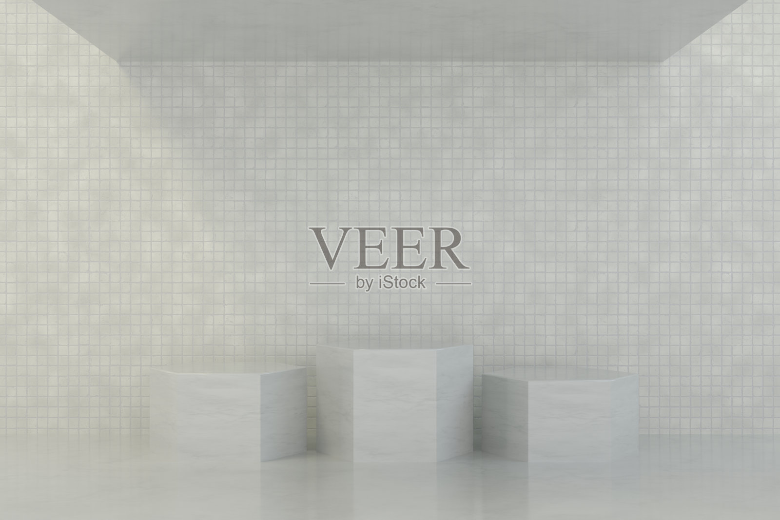 3D空产品站，平台，讲台，瓷砖墙，大理石地板照片摄影图片