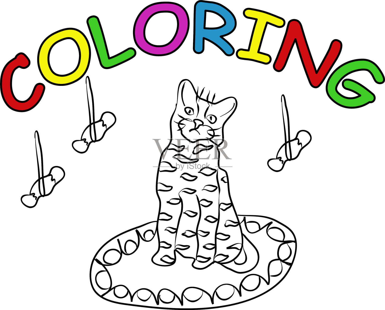 猫宠物手绘涂色书现代涂鸦插画图片素材