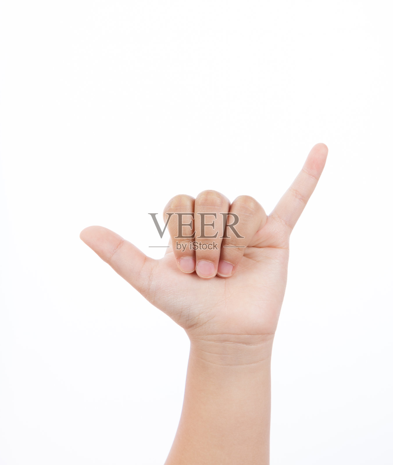 白色背景上的儿童6号手势照片摄影图片