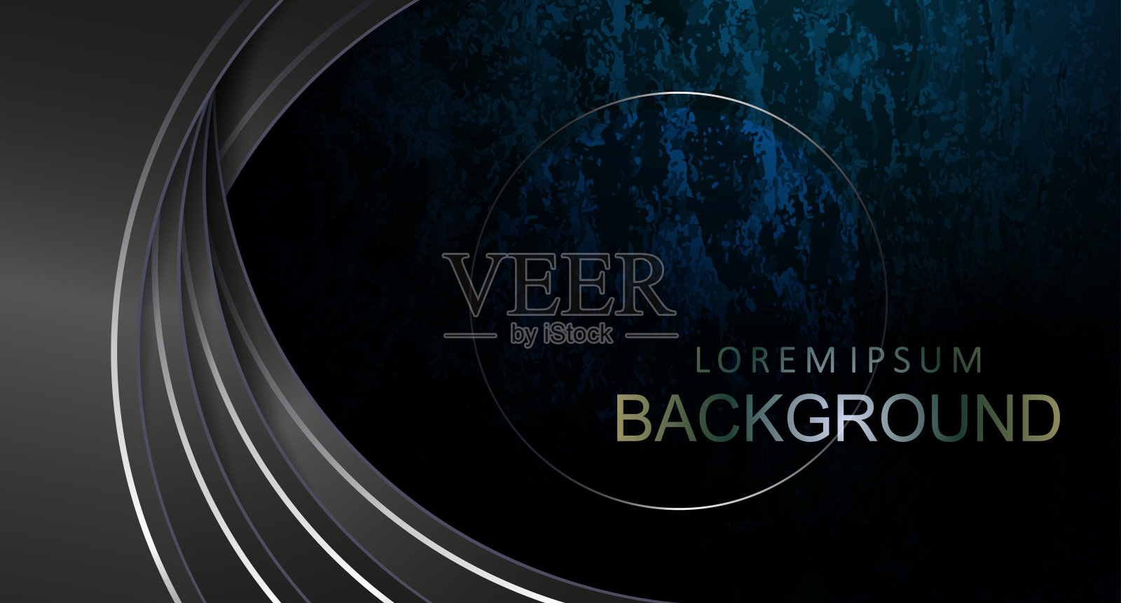 抽象的黑色背景在蓝色与纹理效果，半圆形窗帘与灰色边框插画图片素材