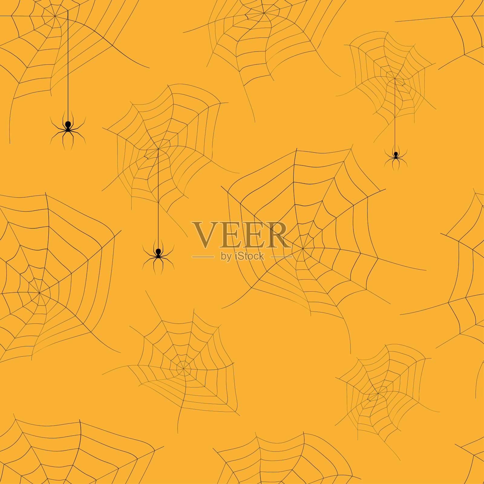 万圣节无缝模式。无尽的背景与蜘蛛和蜘蛛网。向量插画图片素材