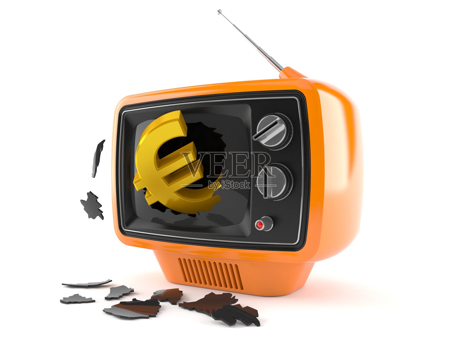 旧电视里的欧元货币照片摄影图片