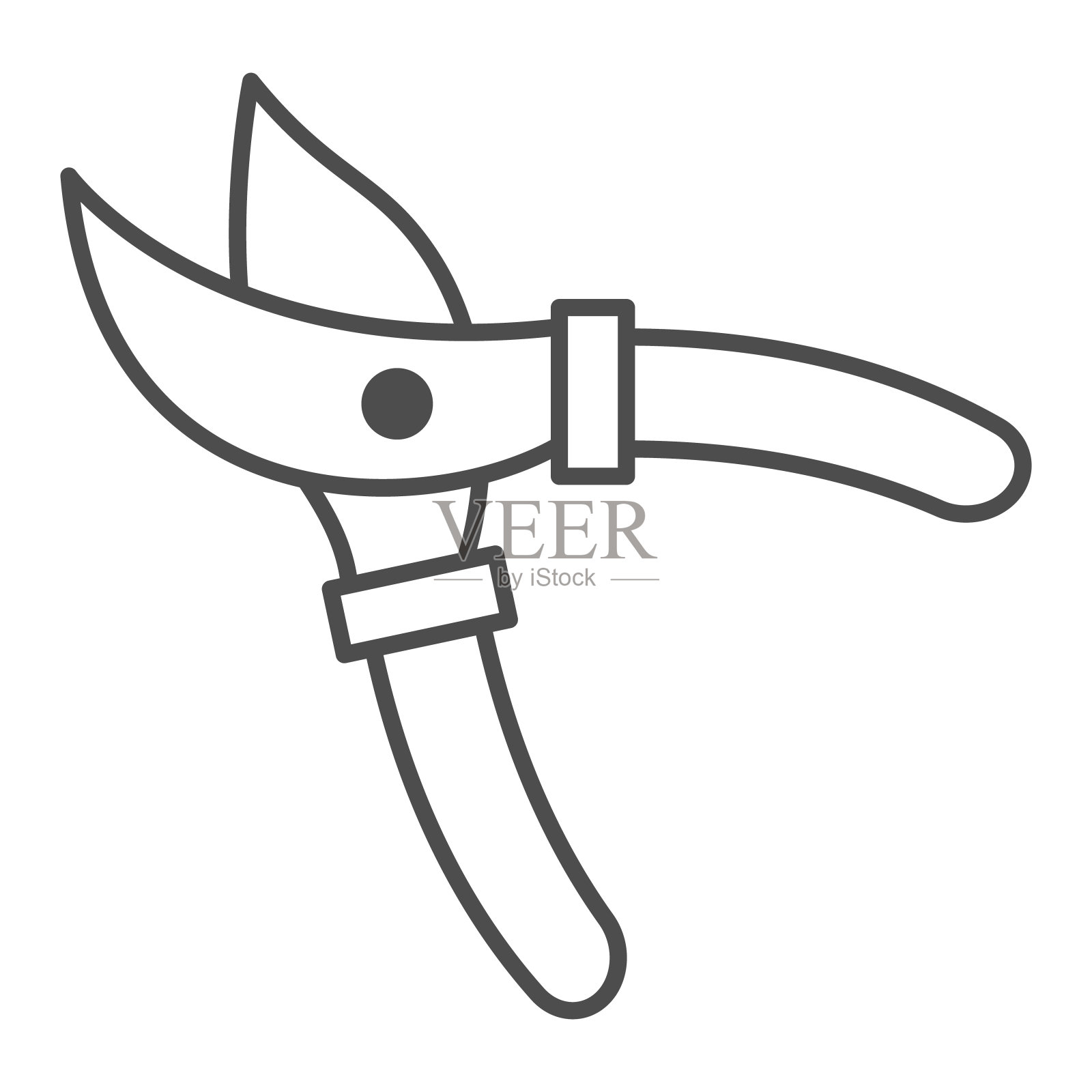 花园剪子细线图标，花园和园艺概念，剪子签在白色的背景，园艺剪刀图标轮廓风格的移动概念和网页设计。矢量图形。插画图片素材