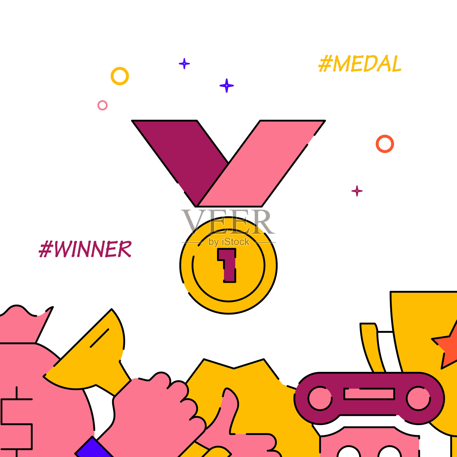 金牌填充线图标，简单的插图插画图片素材