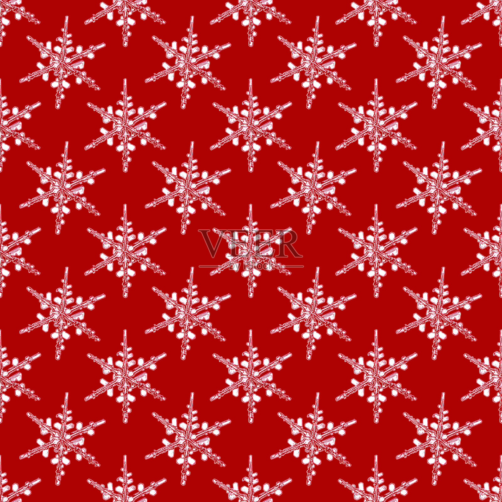 红色背景上的天然雪花无缝图案插画图片素材