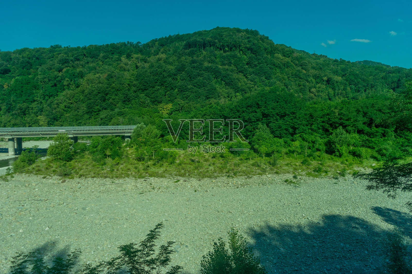 意大利，从拉斯佩齐亚到卡斯特鲁斯的火车，四周是一片绿草如茵的水域照片摄影图片