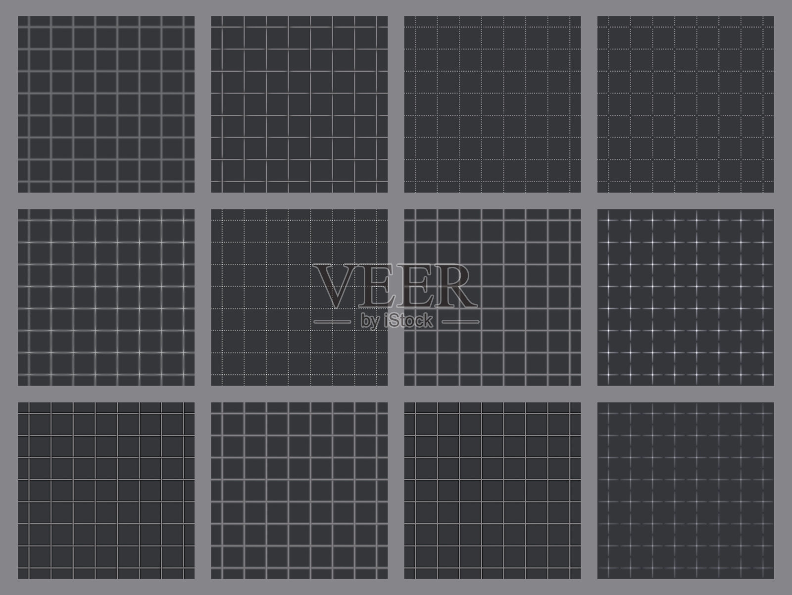 十二复古灰色网格无缝模式与灯光线为背景插画图片素材