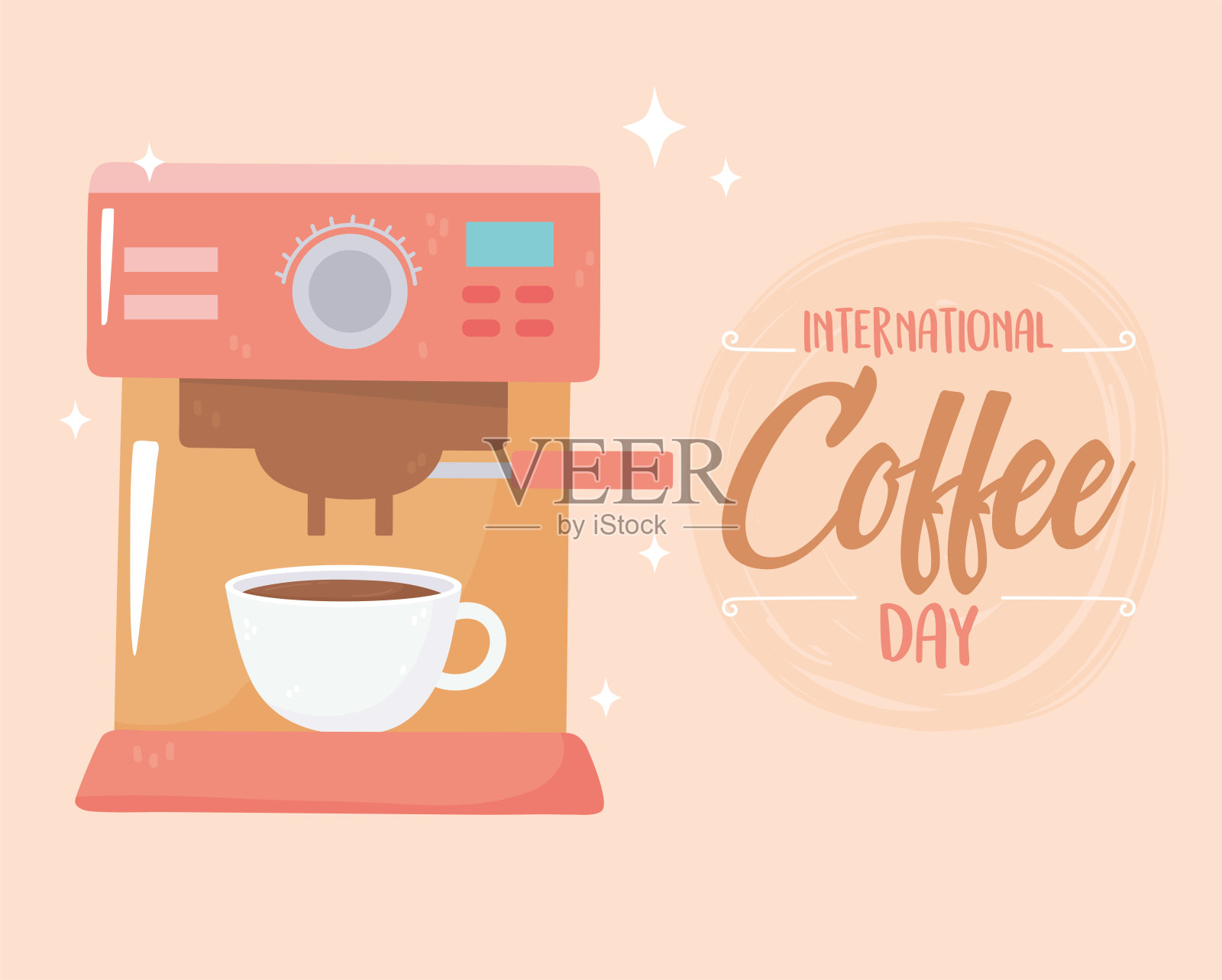 国际咖啡日，机器饮料和杯子插画图片素材