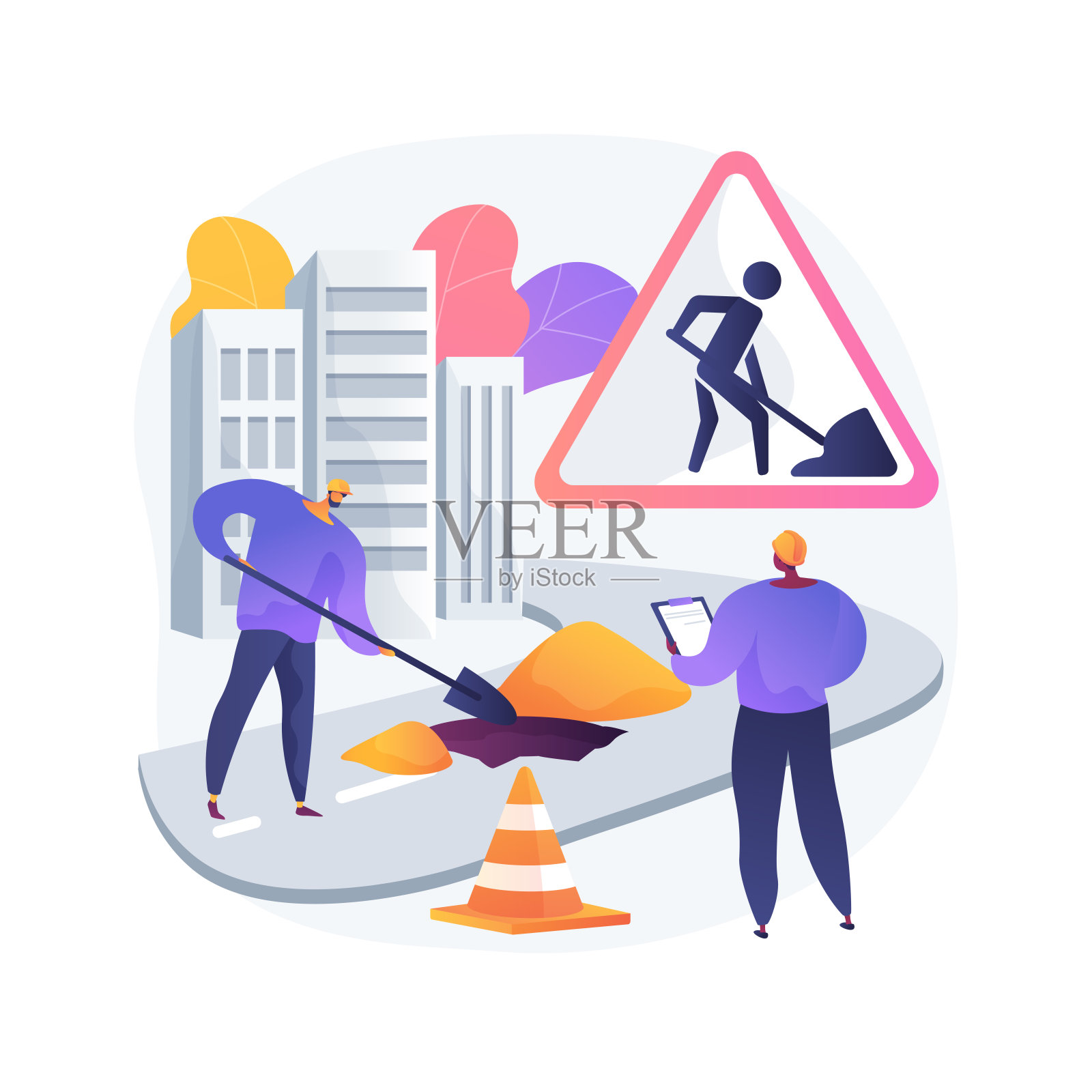 道路工程抽象概念矢量插图。插画图片素材