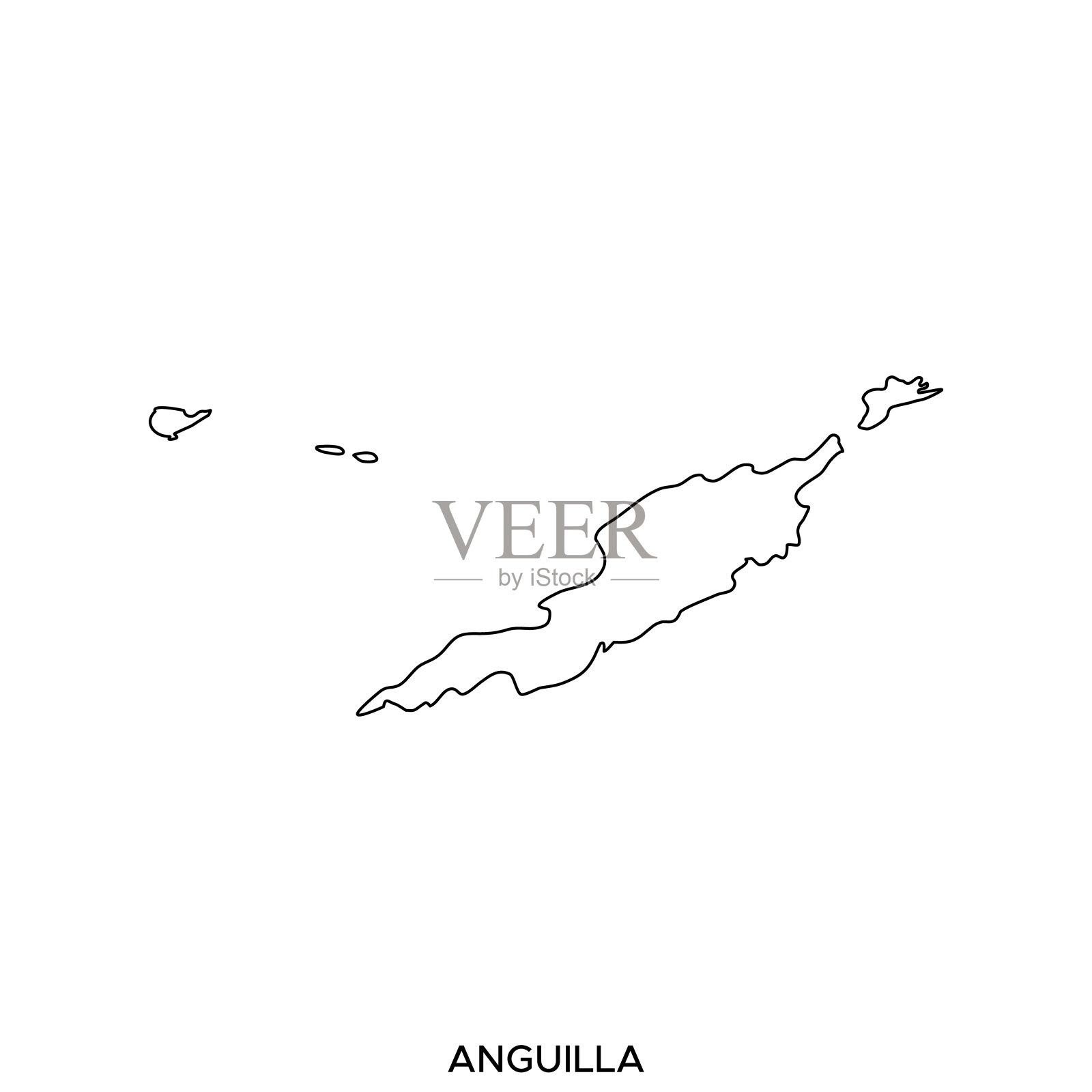 安圭拉地图矢量股票插图设计模板。可编辑的中风。插画图片素材