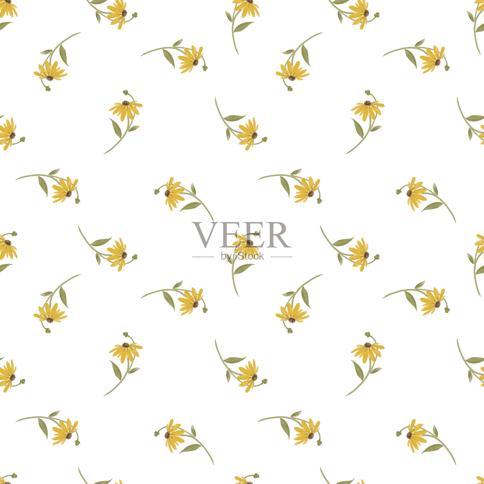 无缝图案与可爱的黄花枝插画图片素材