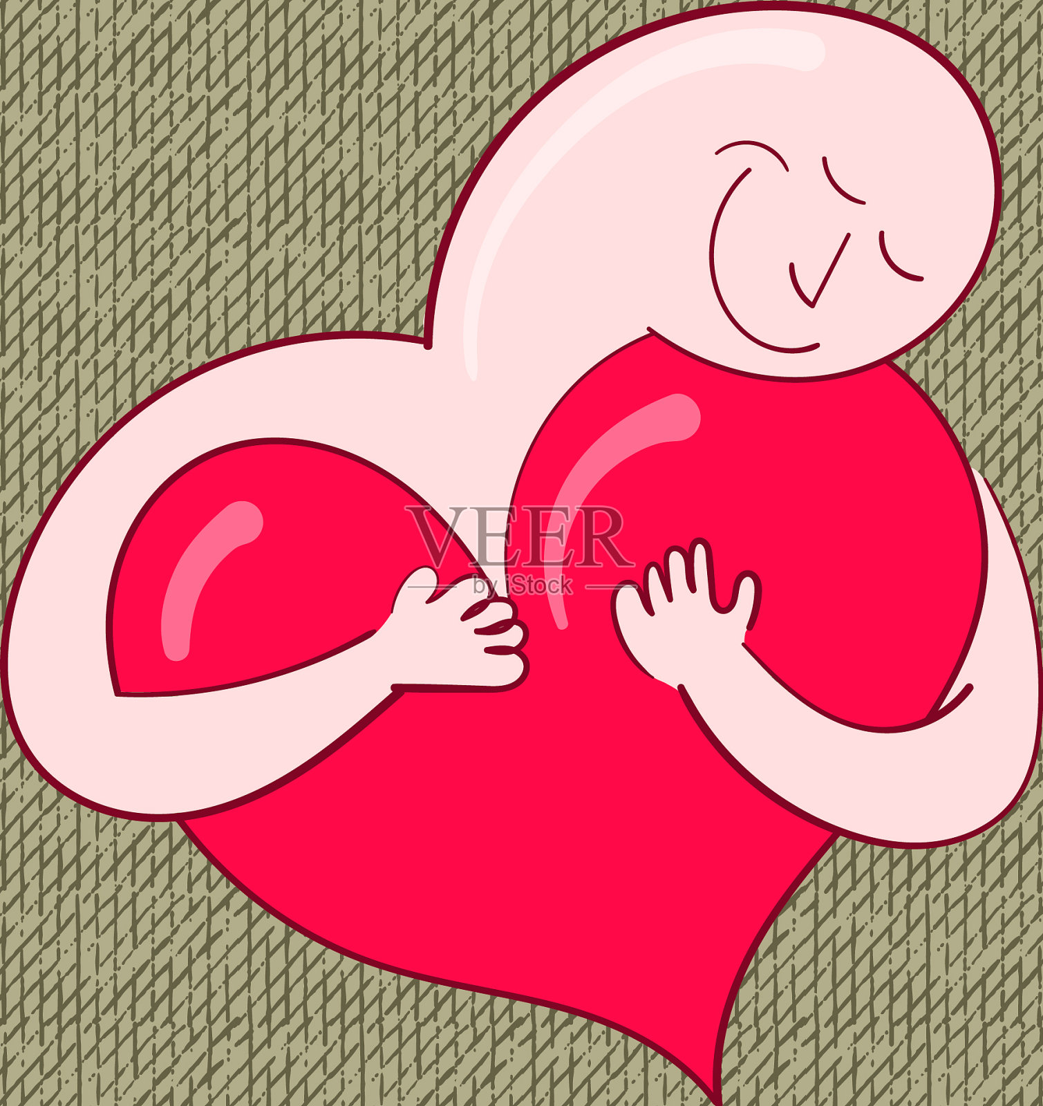 年轻男子在爱拥抱一个大心嘟嘟vec插画图片素材