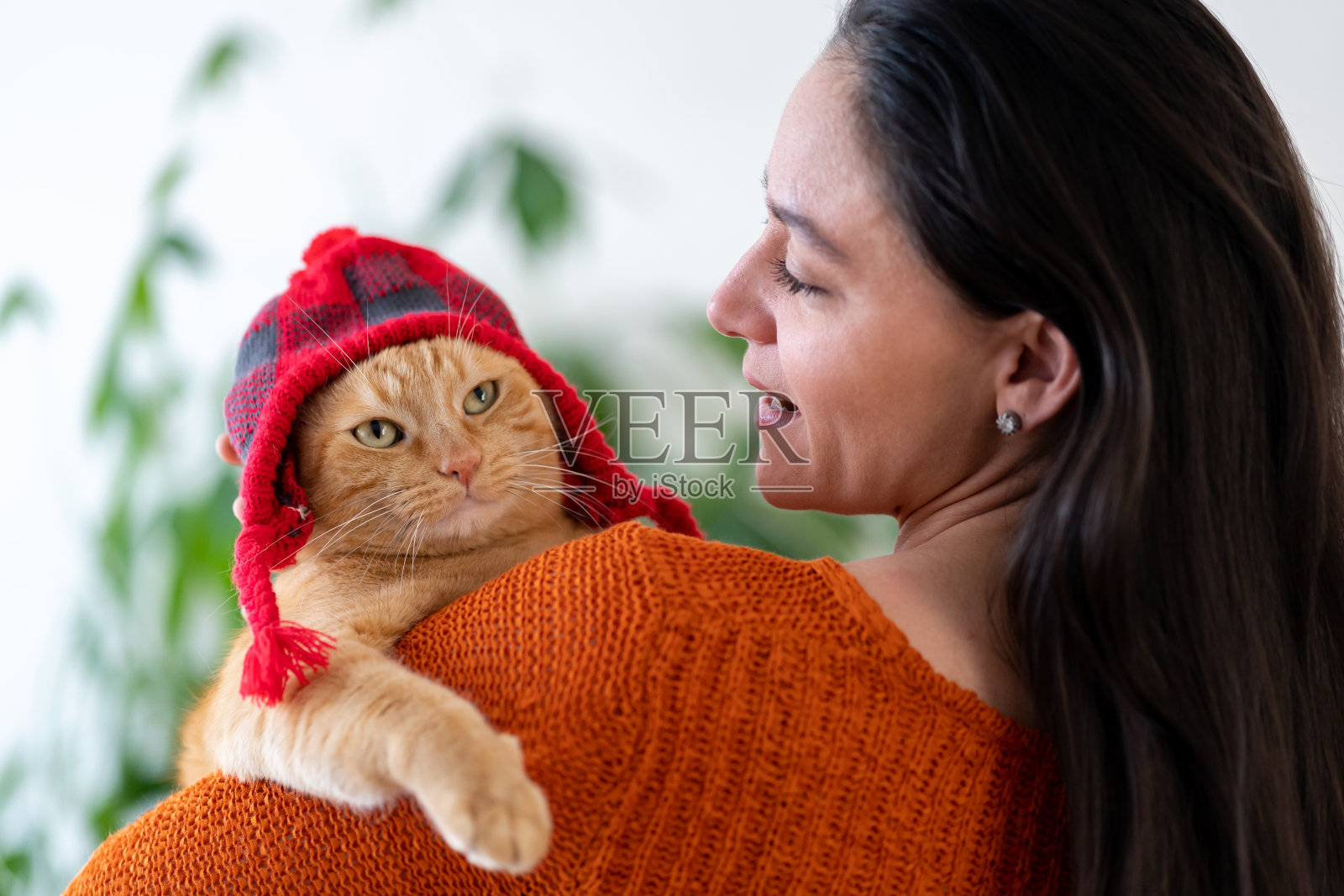 家里有猫的女人照片摄影图片