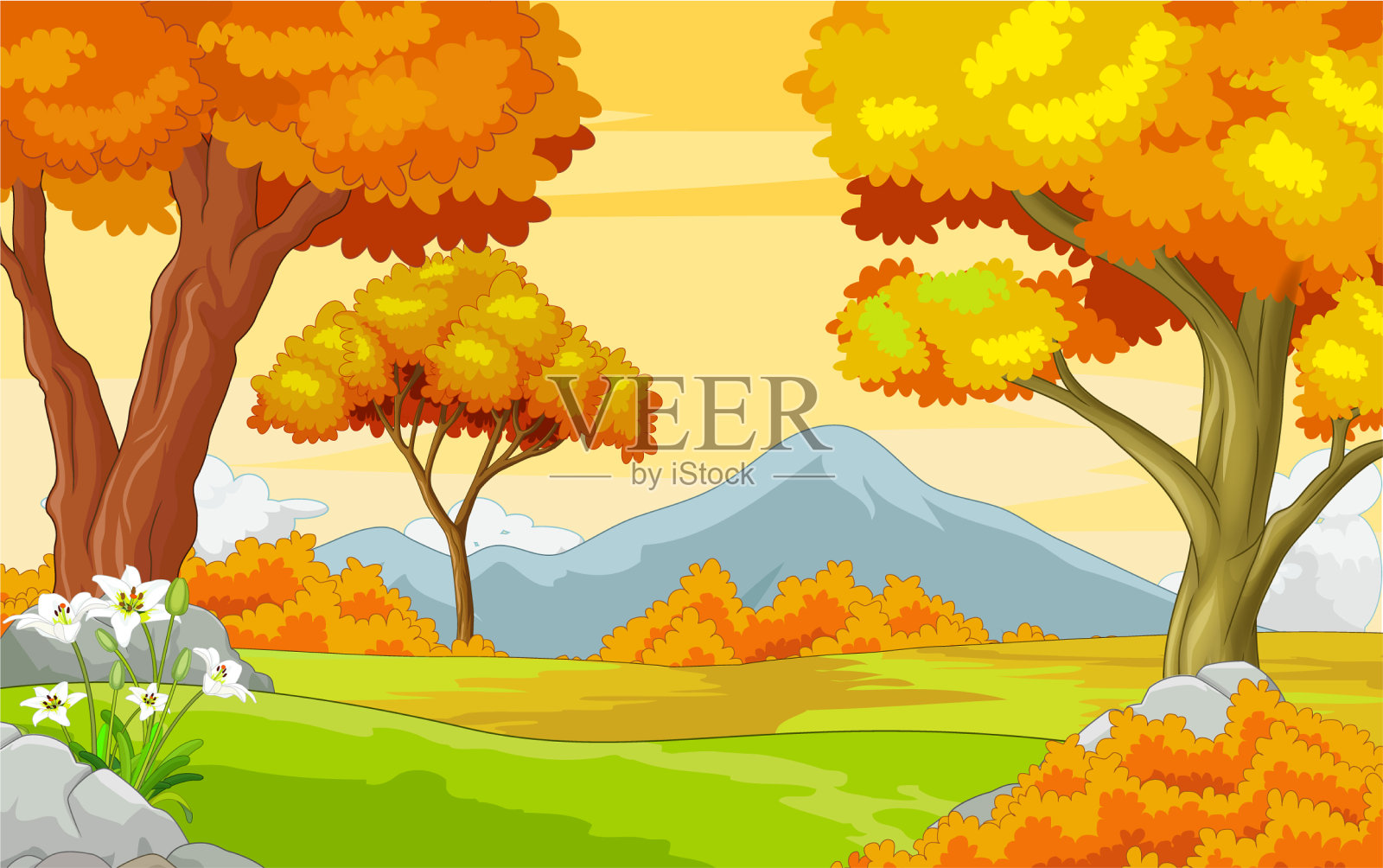 景观森林景观秋季卡通插画图片素材