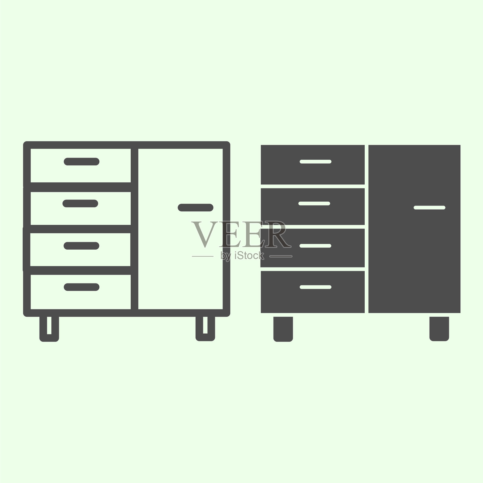 床头柜线和坚实的图标公司实现插画图片素材