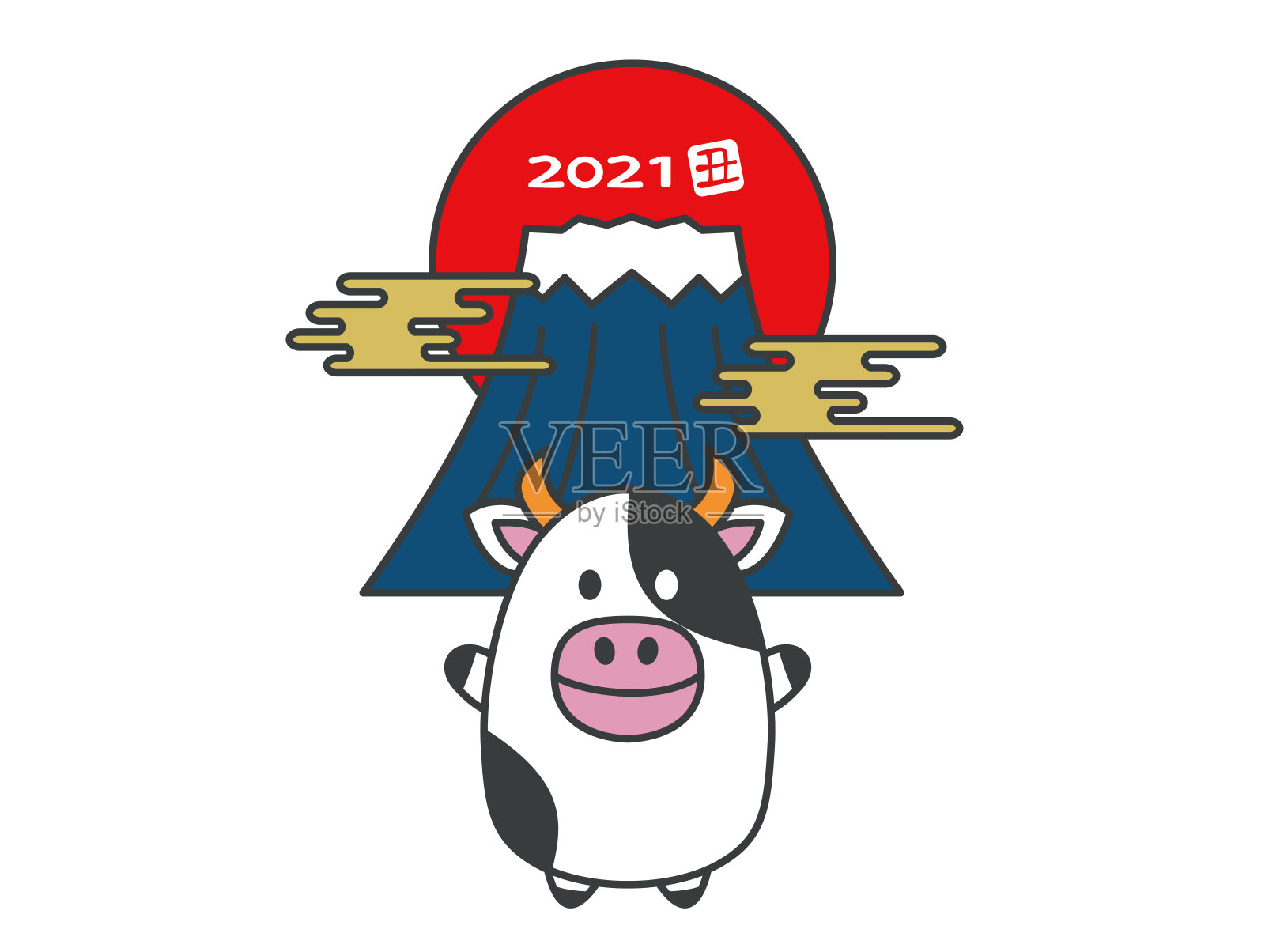 日本的2021年贺年卡材料插画图片素材