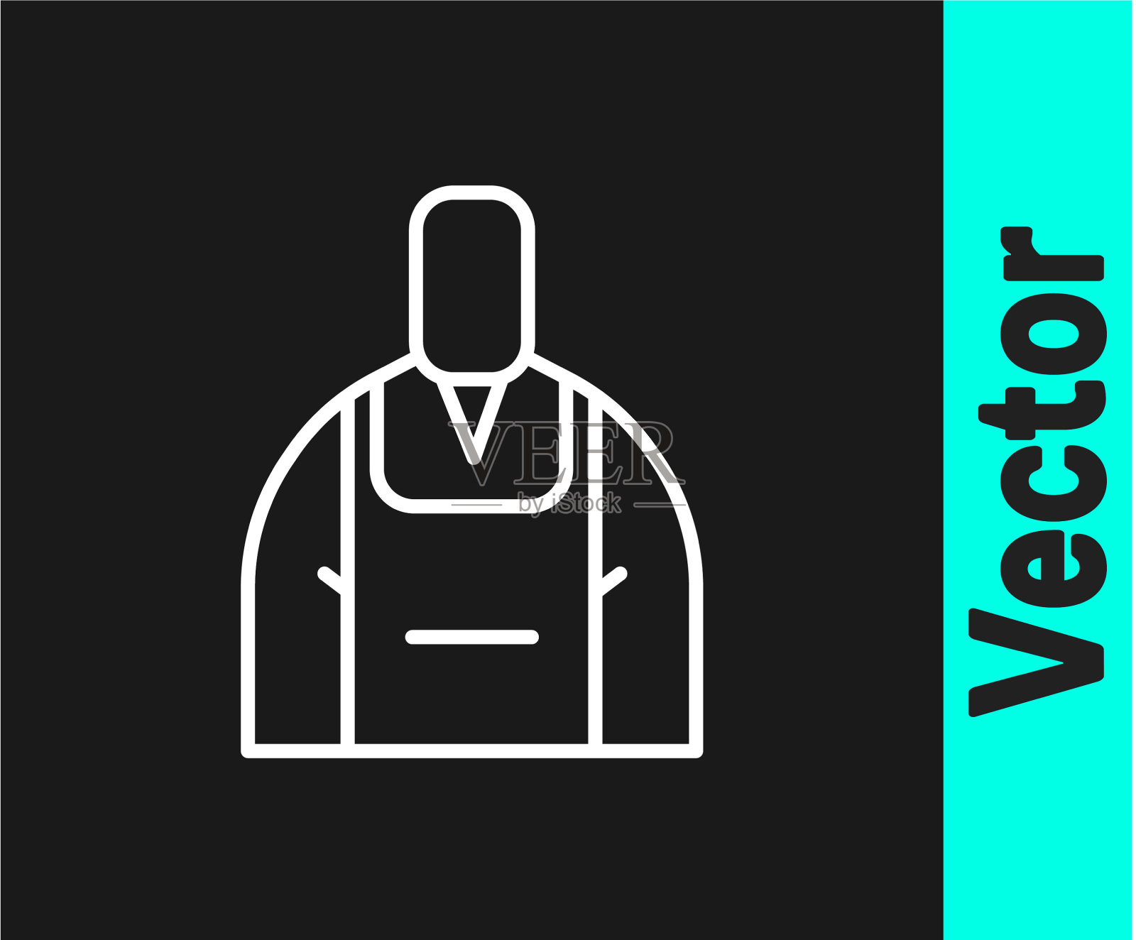 白线咖啡师图标孤立在黑色插画图片素材