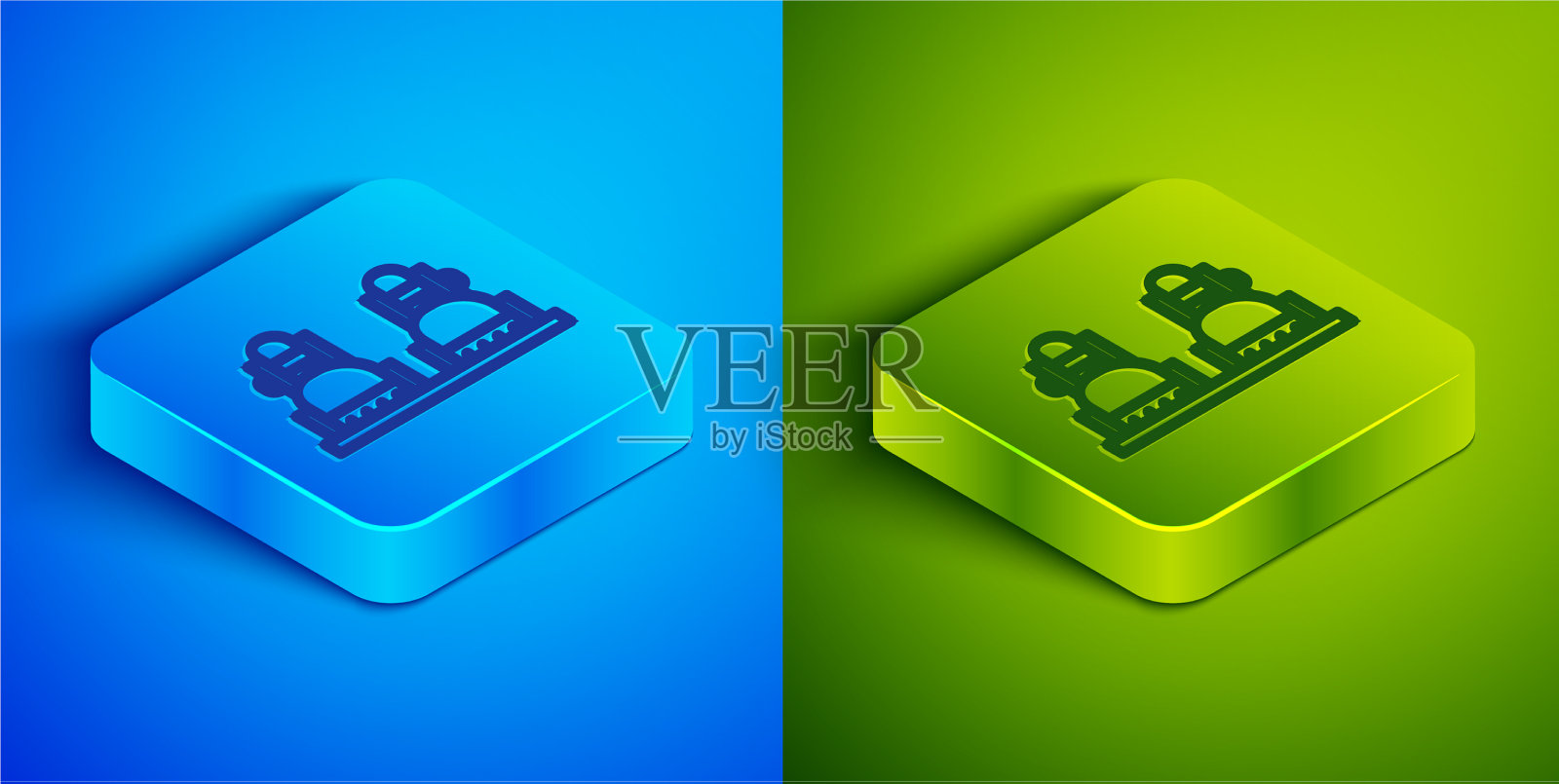 滑雪板图标隔离在蓝色和等距线图标素材