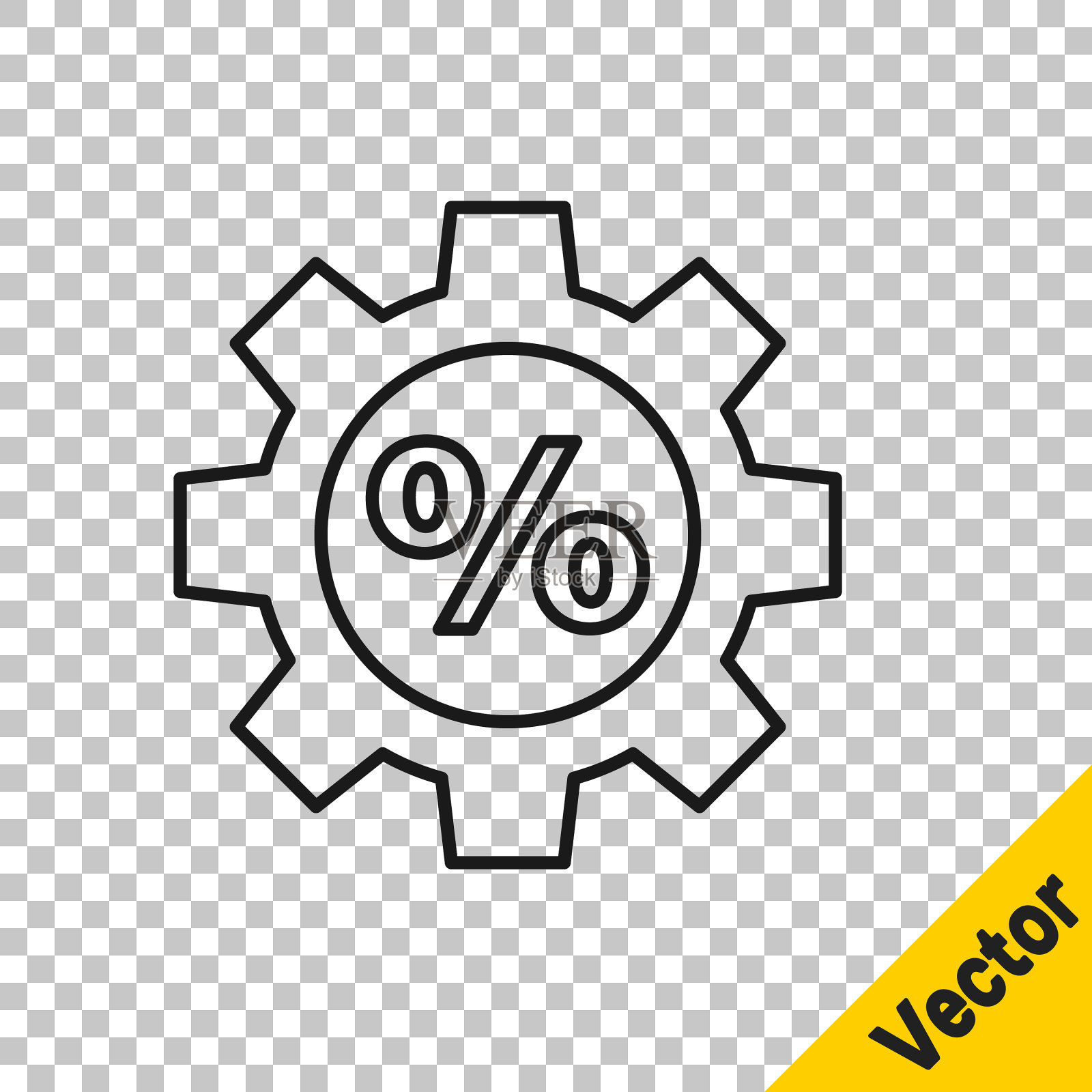 黑色线齿轮与百分比图标隔离插画图片素材