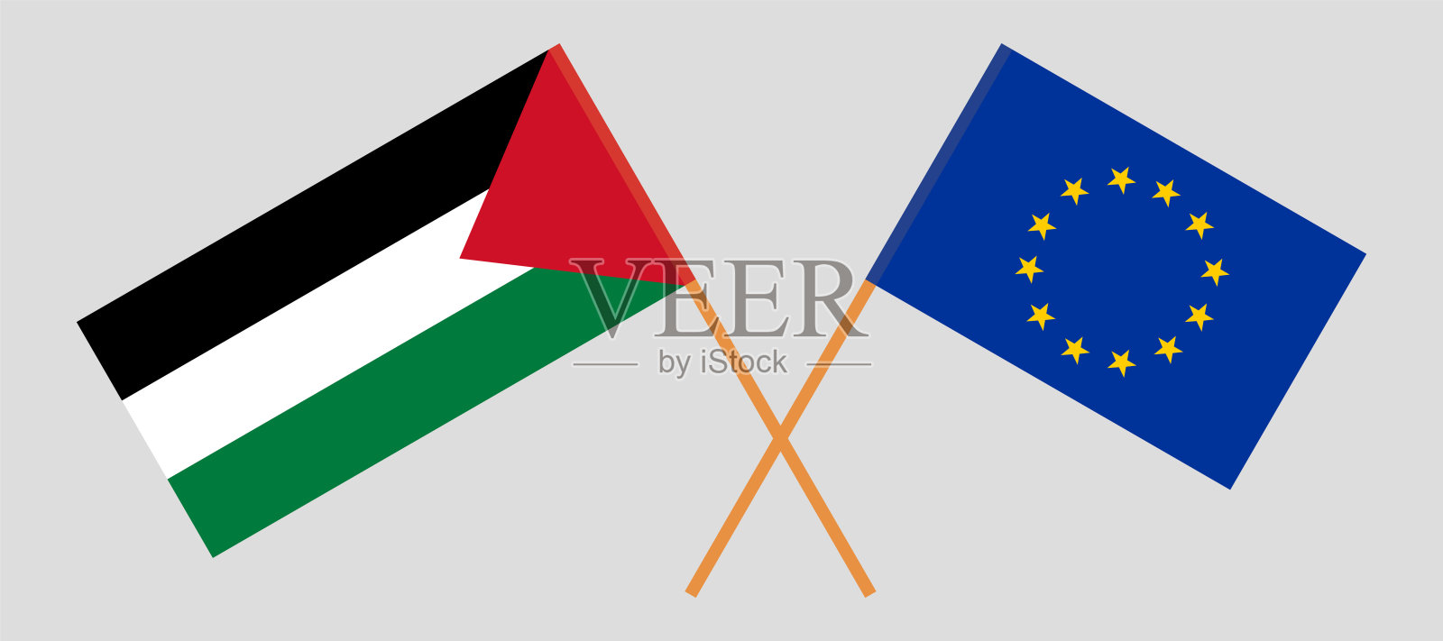 巴勒斯坦和欧盟的旗帜交叉插画图片素材