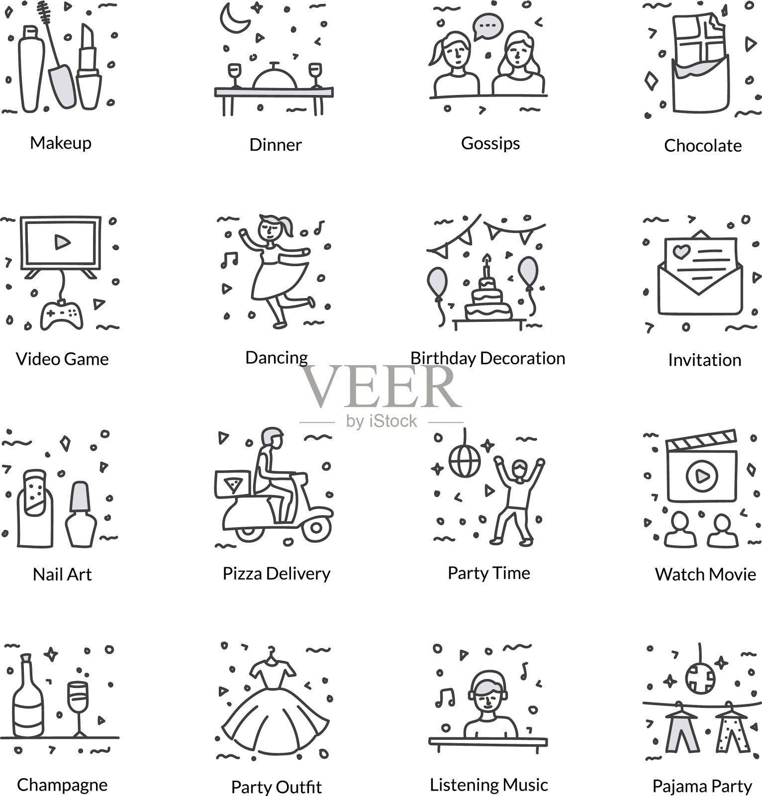 打包派对涂鸦图标插画图片素材