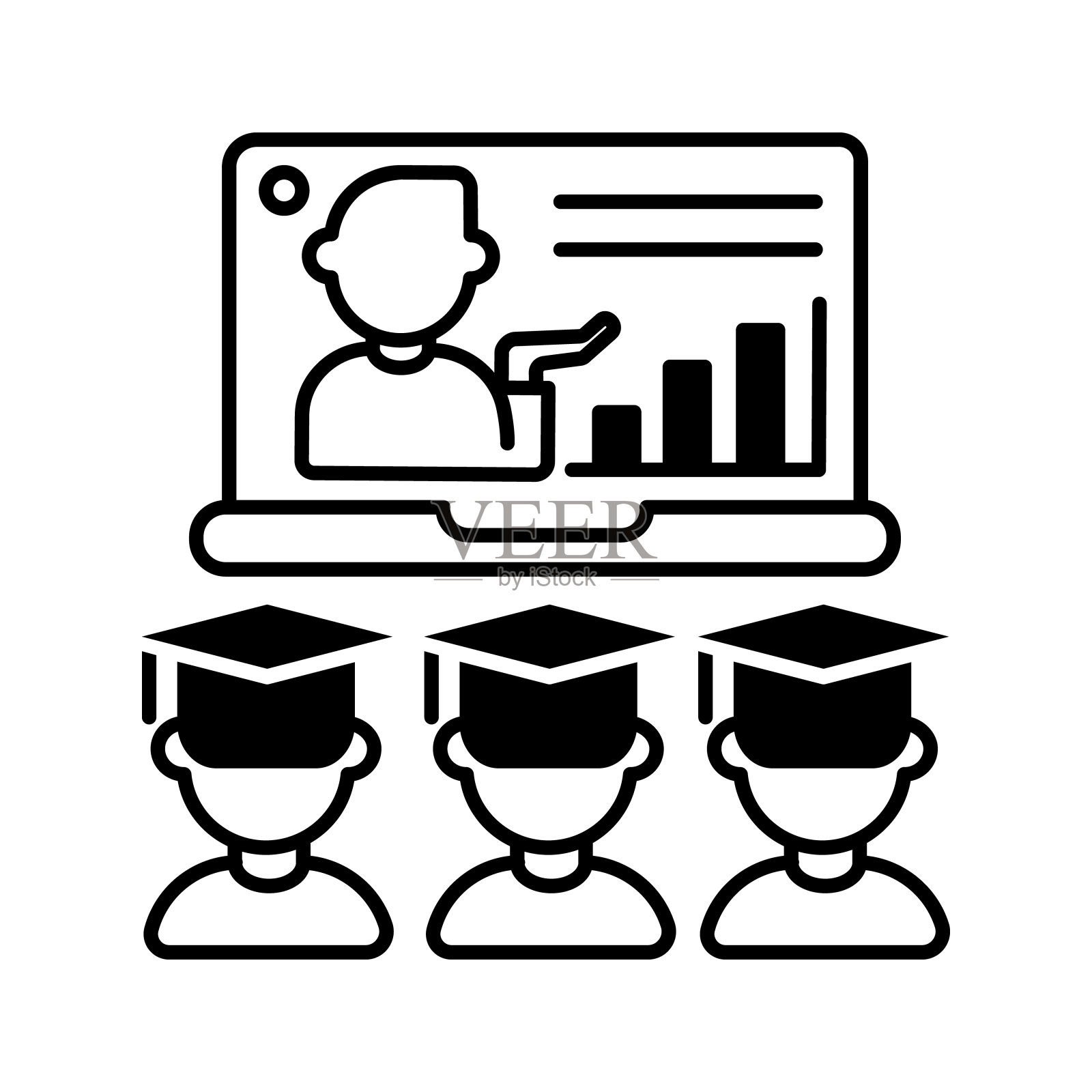 在线讲座黑色线性图标插画图片素材