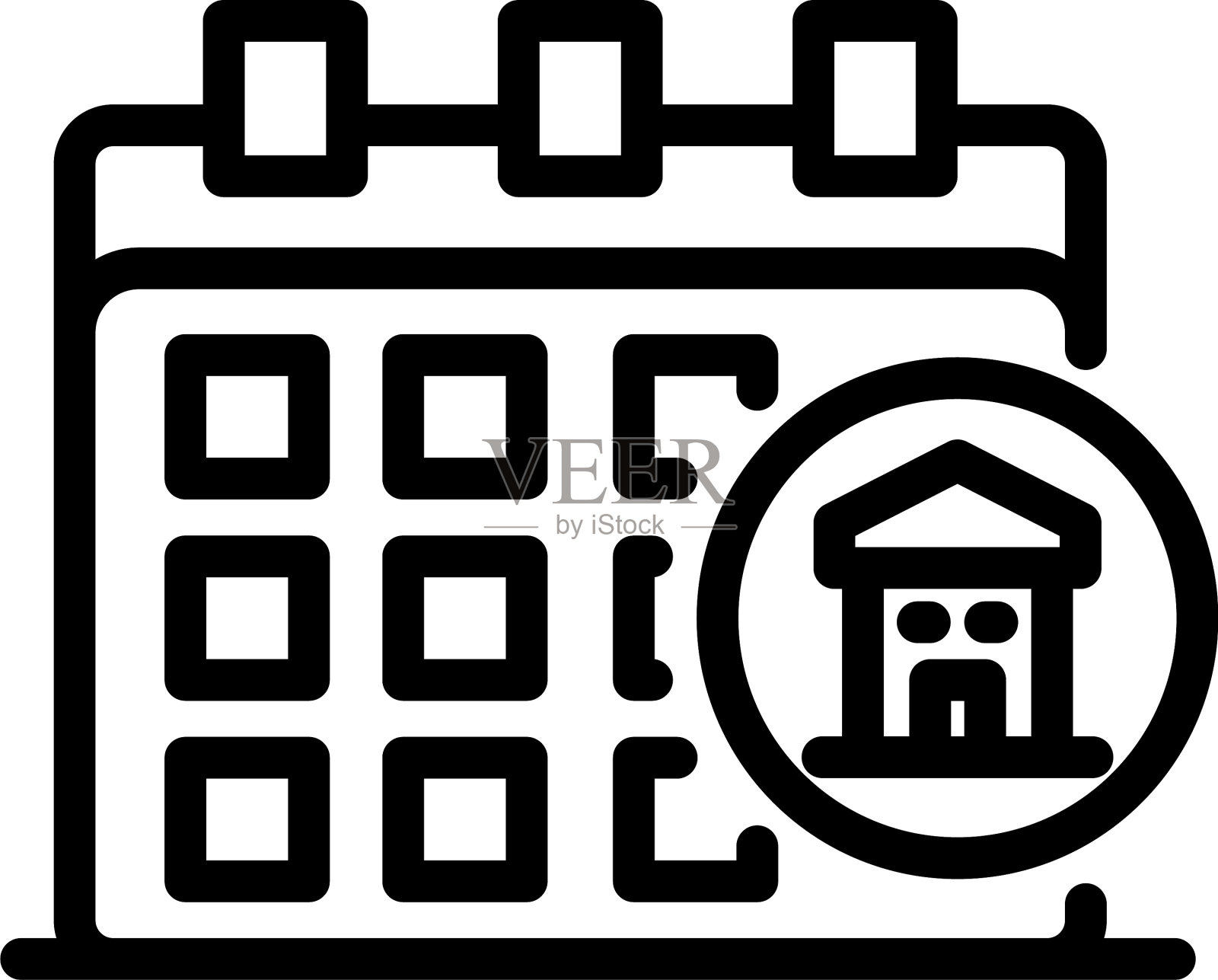 日历和房子图标轮廓风格插画图片素材