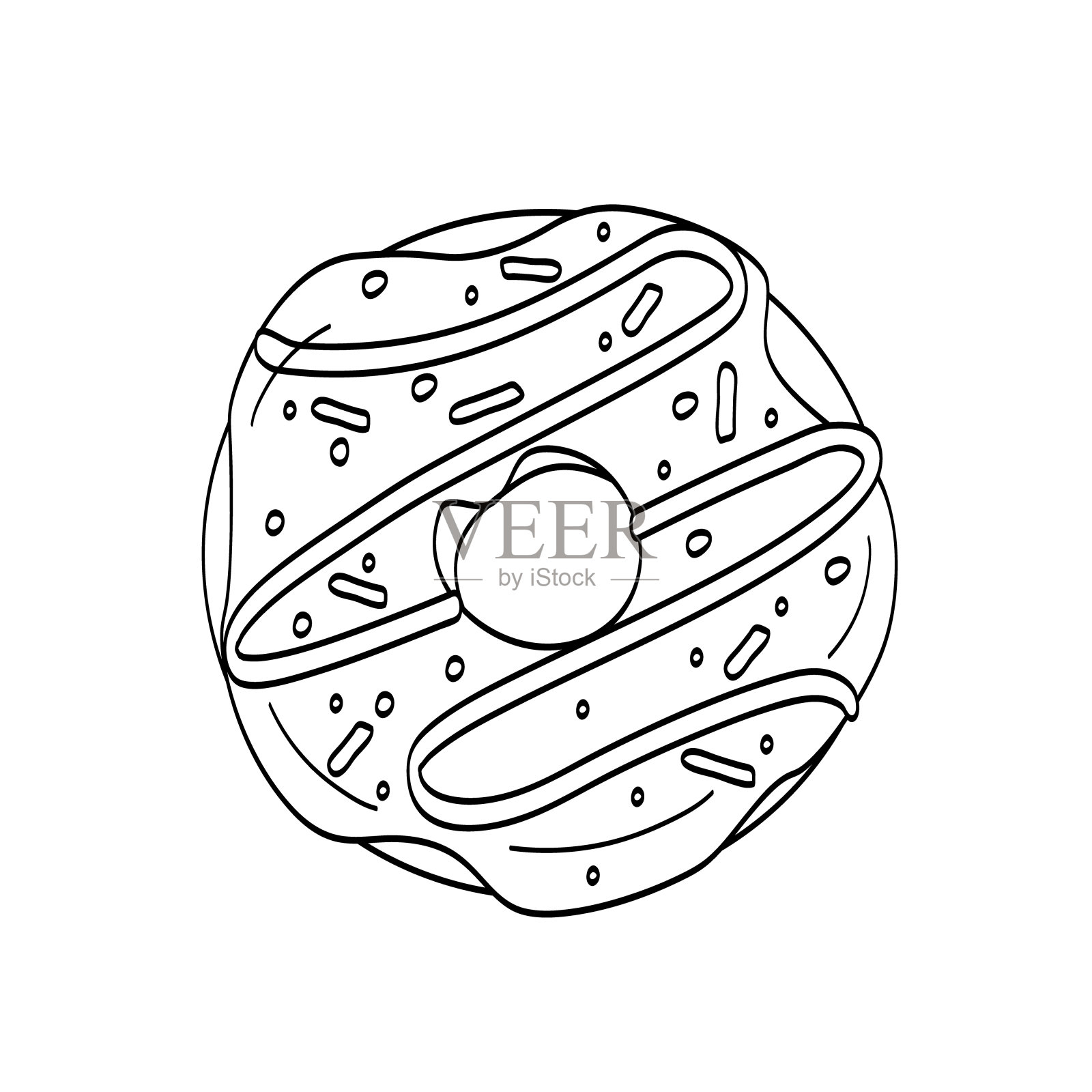 有装饰的简单甜甜圈。黑色轮廓在白色背景，蛋糕素描，涂鸦，可爱的矢量插图。设计元素图片