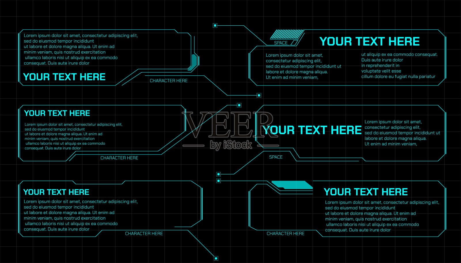 呼叫数字未来元素游戏信息图标题向量集。插画图片素材