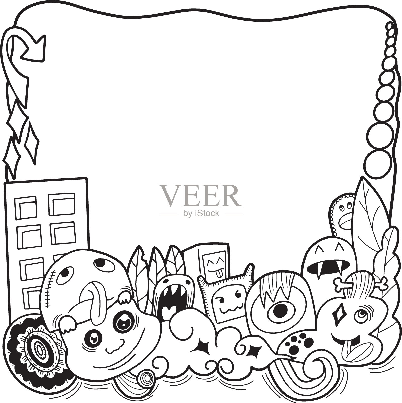 用复制空间涂鸦可爱的怪物设计元素图片