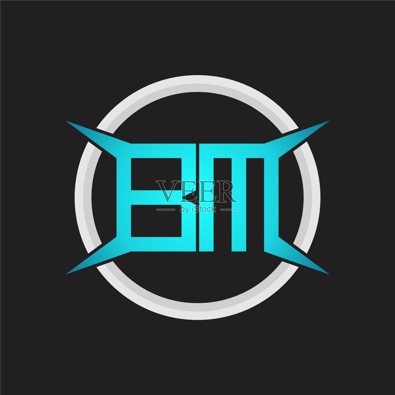 Bm标志有圆形和四个锥形图案插画图片素材